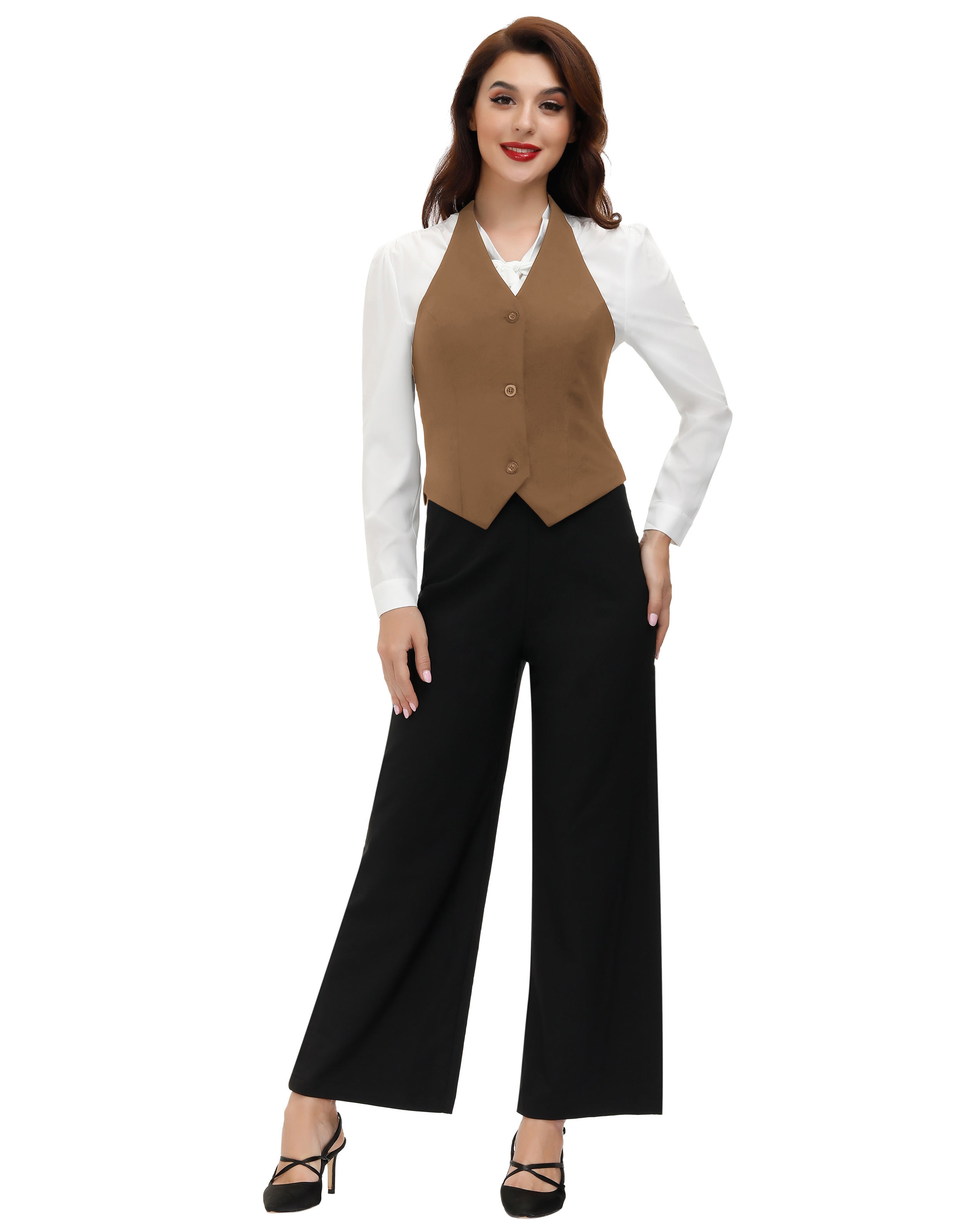 belle poque Seckill Offer⌛Solid Color Halter V-Neck Single Breasted Handkerchief Vest