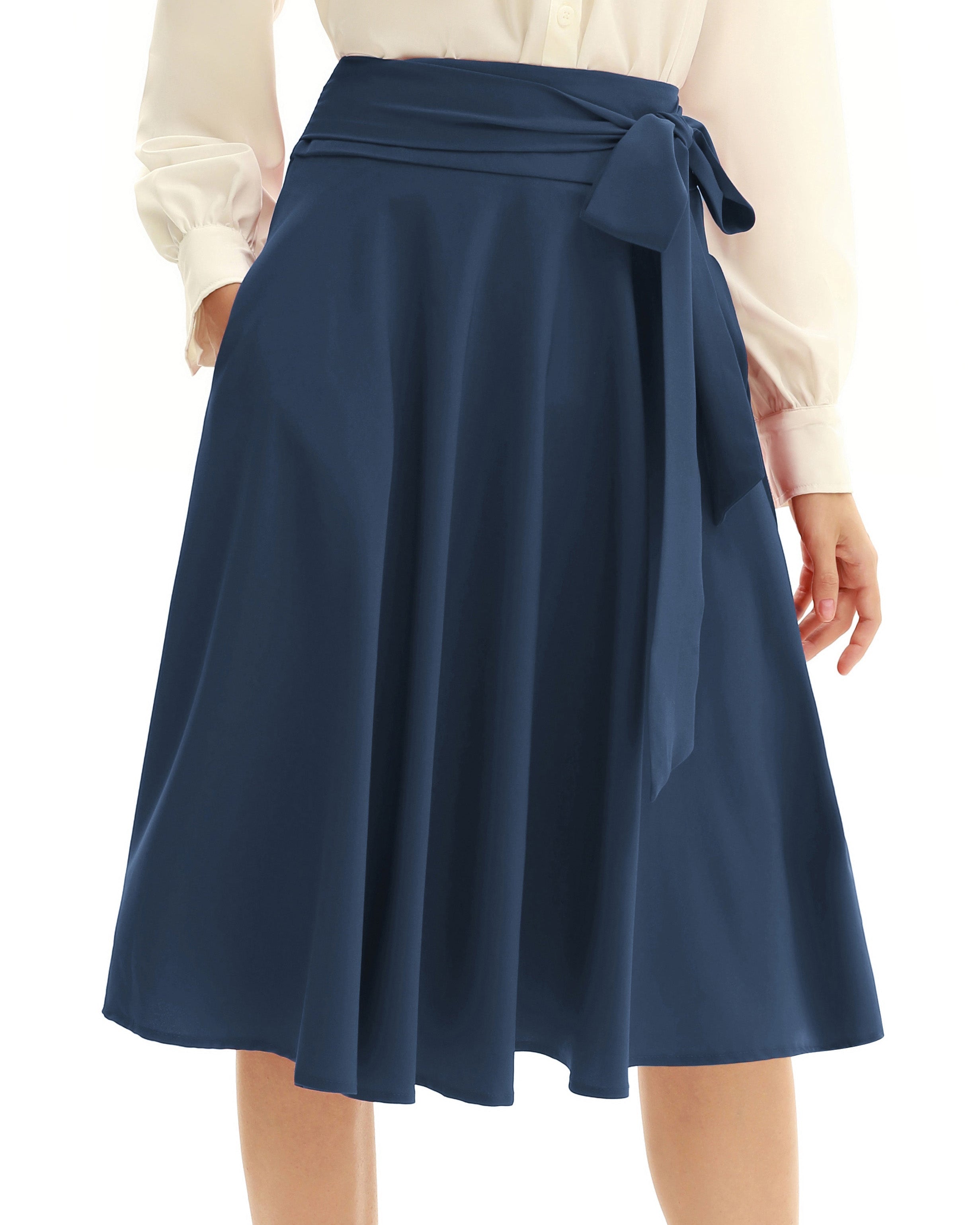 belle poque Women's High Waist A-Line Pockets Skirt Skater Flared Midi Skirt Vinage Skirt