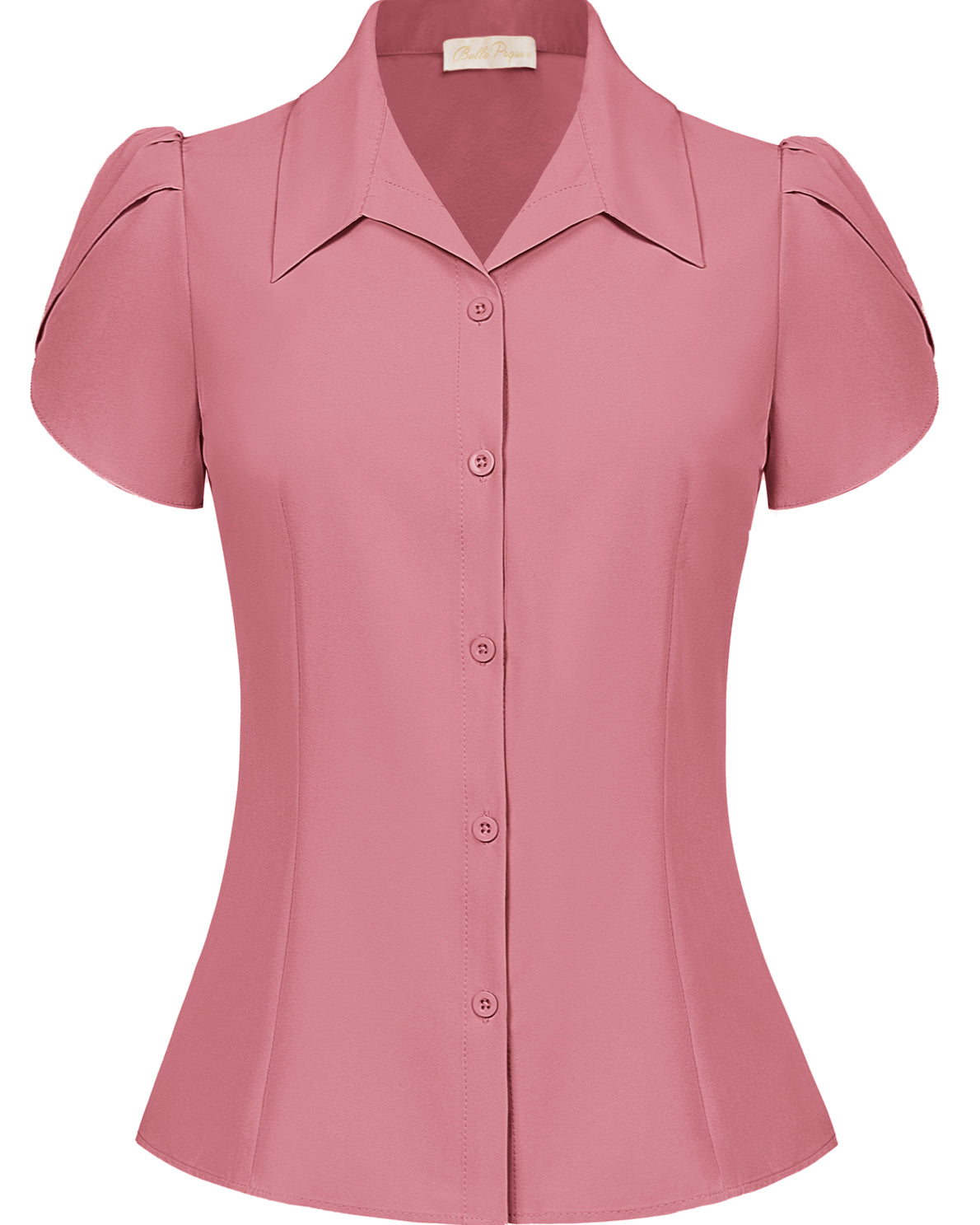 belle poque Business Casual Shirts Tops Summer Button Blouse for Women Pink