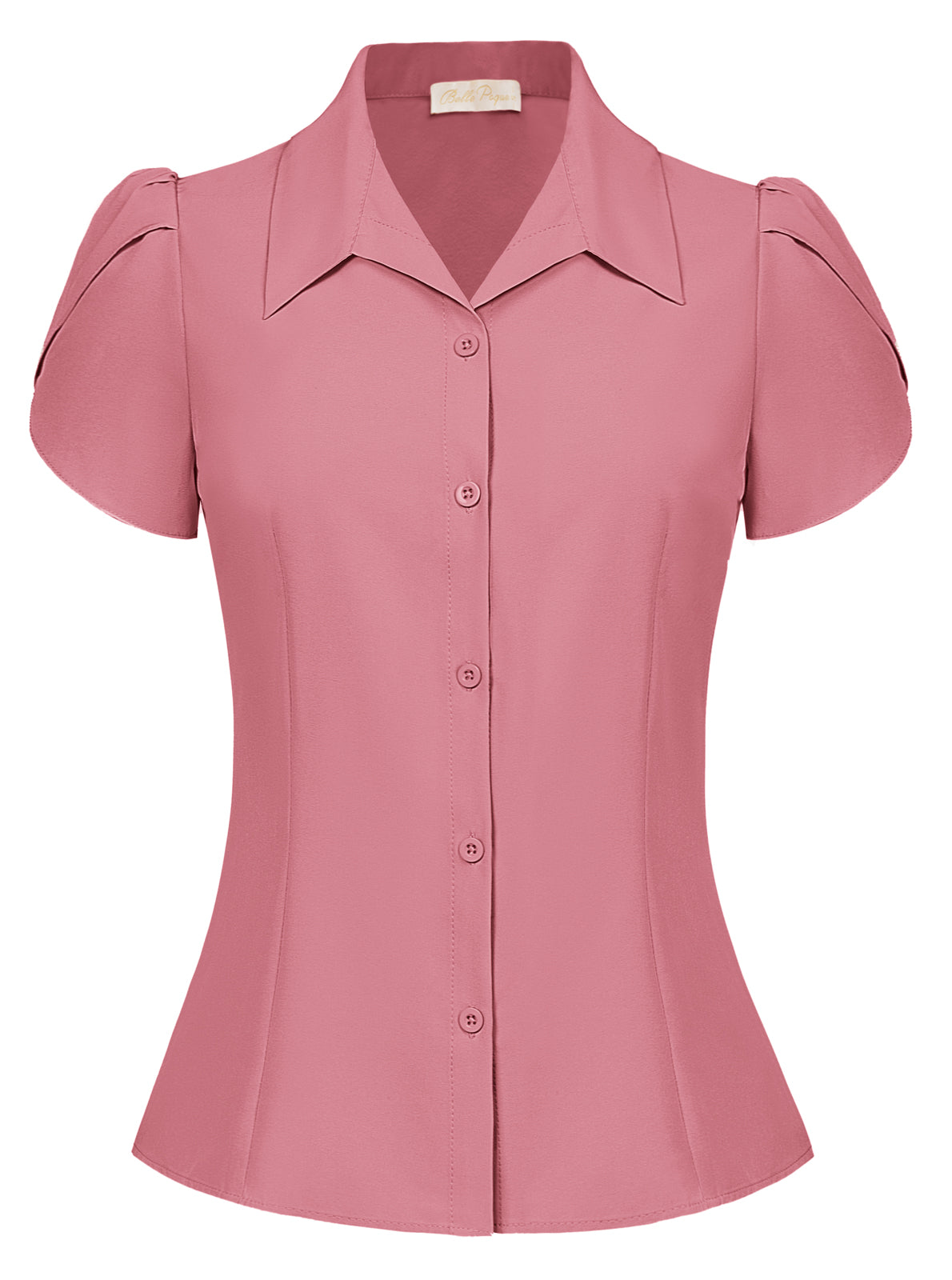 belle poque Business Casual Shirts Tops Summer Button Blouse for Women Pink