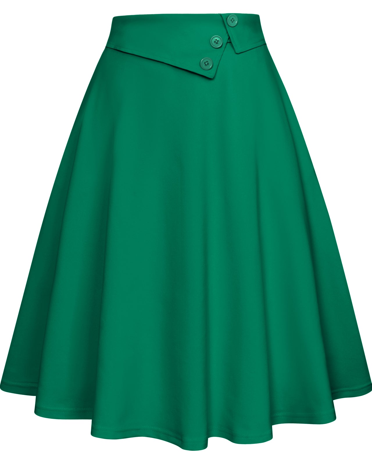 belle poque Vintage A-Line Skirt High Waisted Midi Skirt with Pockets & Buttons Green