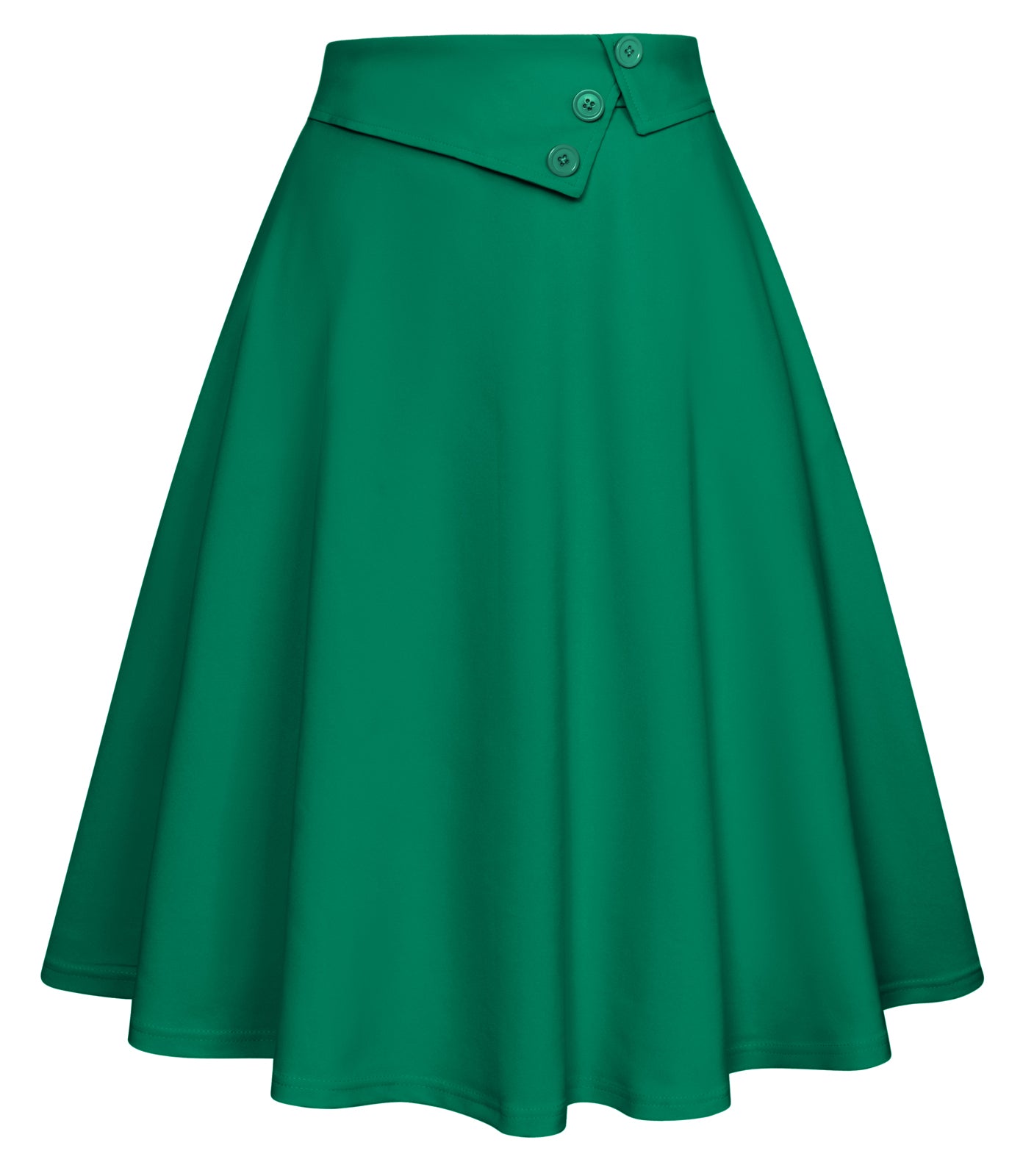 belle poque Vintage A-Line Skirt High Waisted Midi Skirt with Pockets & Buttons Green