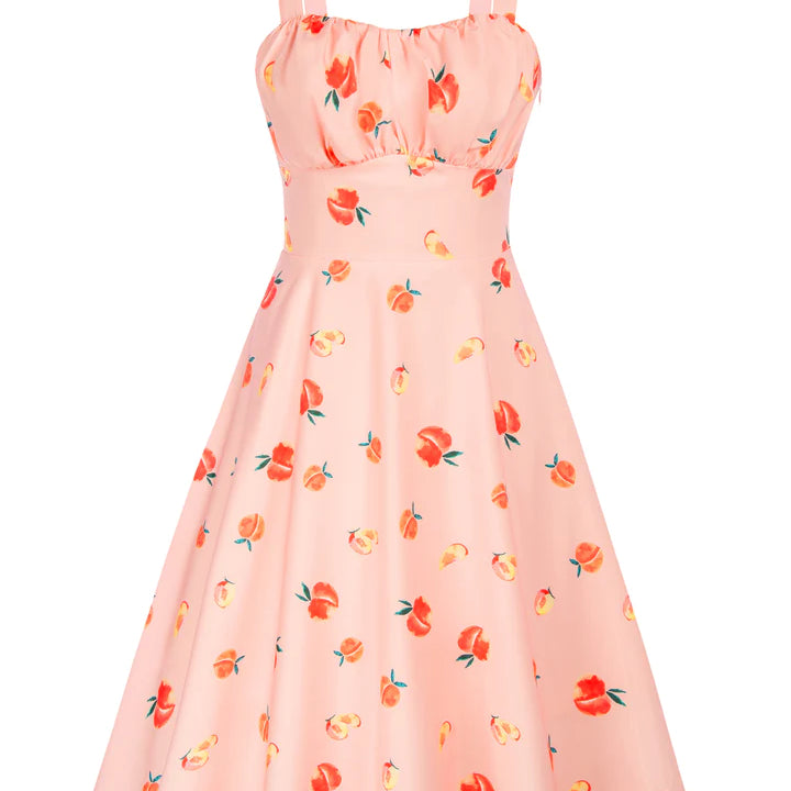 belle poque Vintage Two-Way Defined Waist Dress Ruched Bodice Flared A-Line Dress Peach