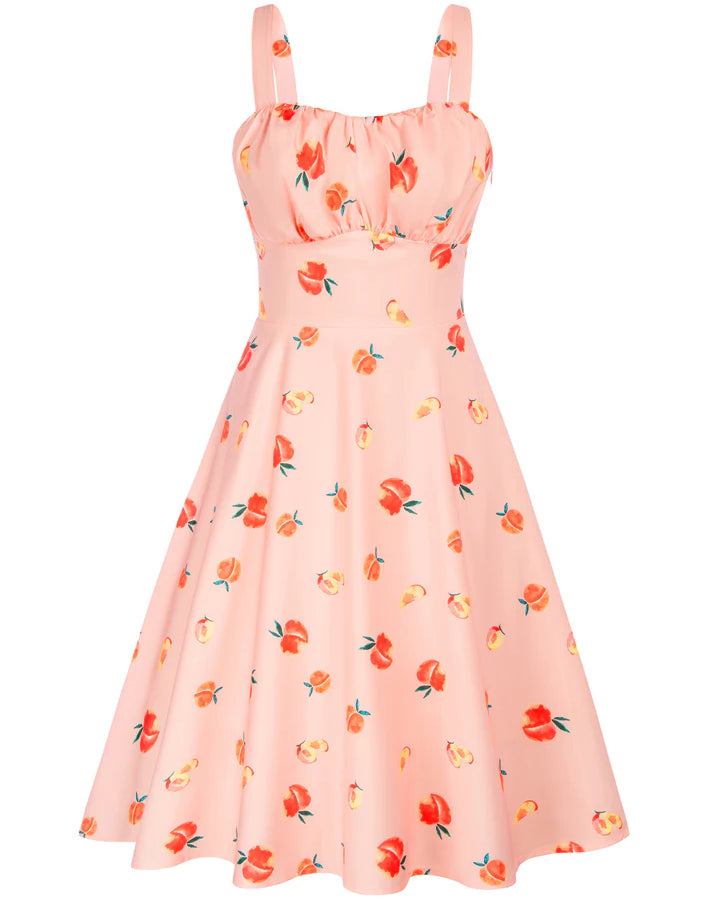 belle poque Vintage Two-Way Defined Waist Dress Ruched Bodice Flared A-Line Dress Peach