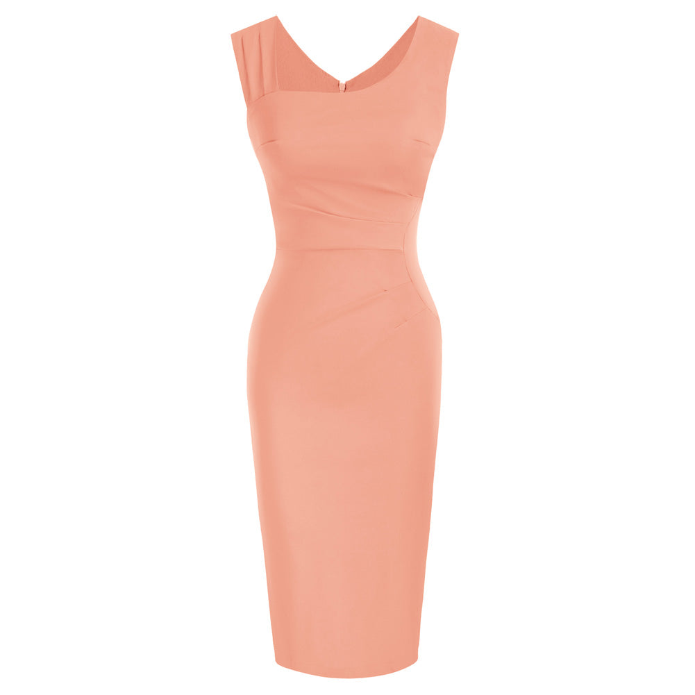 belle poque Vintage Slim Fit Sleeveless Hips-Wrapped Bodycon Dress Pink