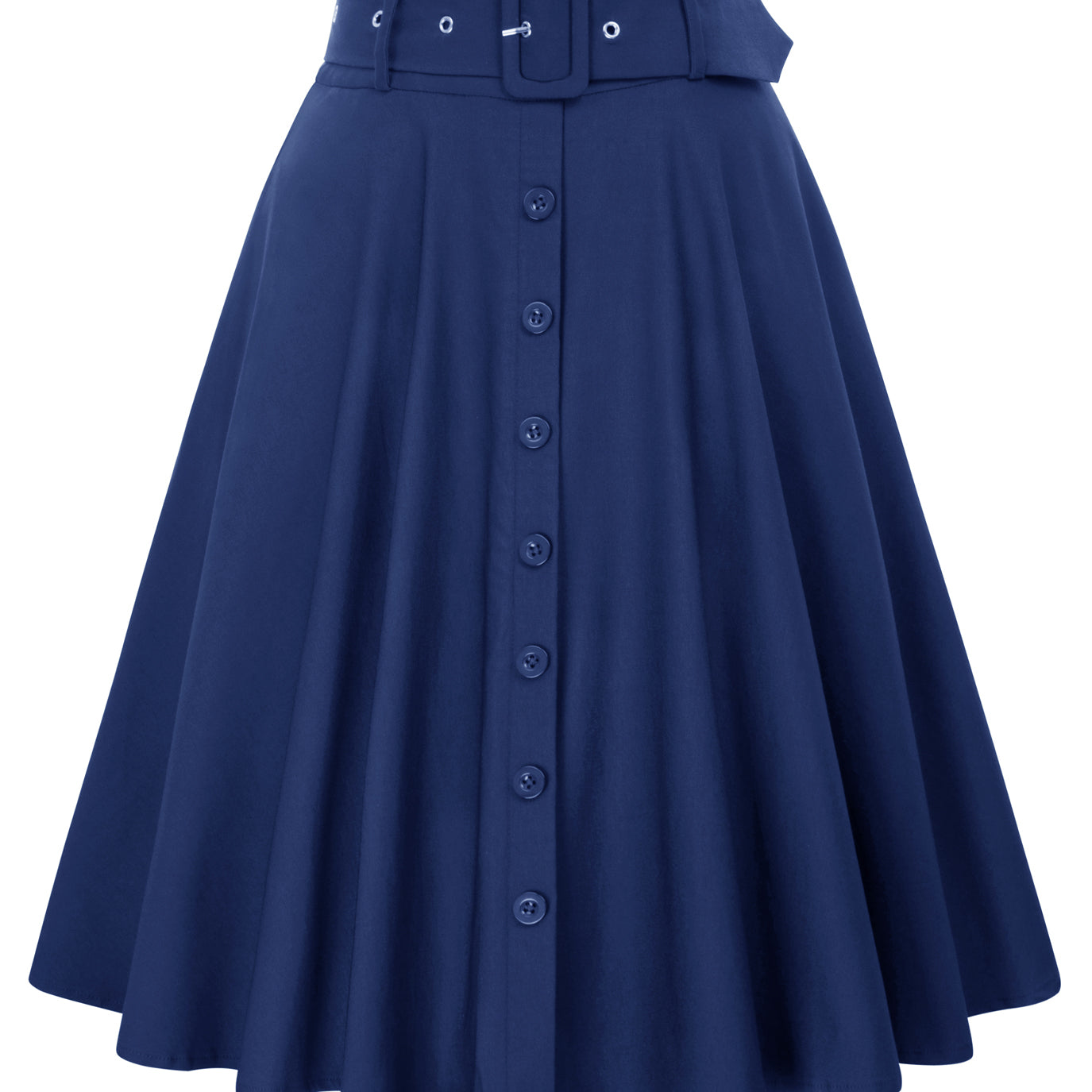 belle poque Vintage Stretch High Waist A-Line Flared Midi Skirts with Pockets & Belts Blue