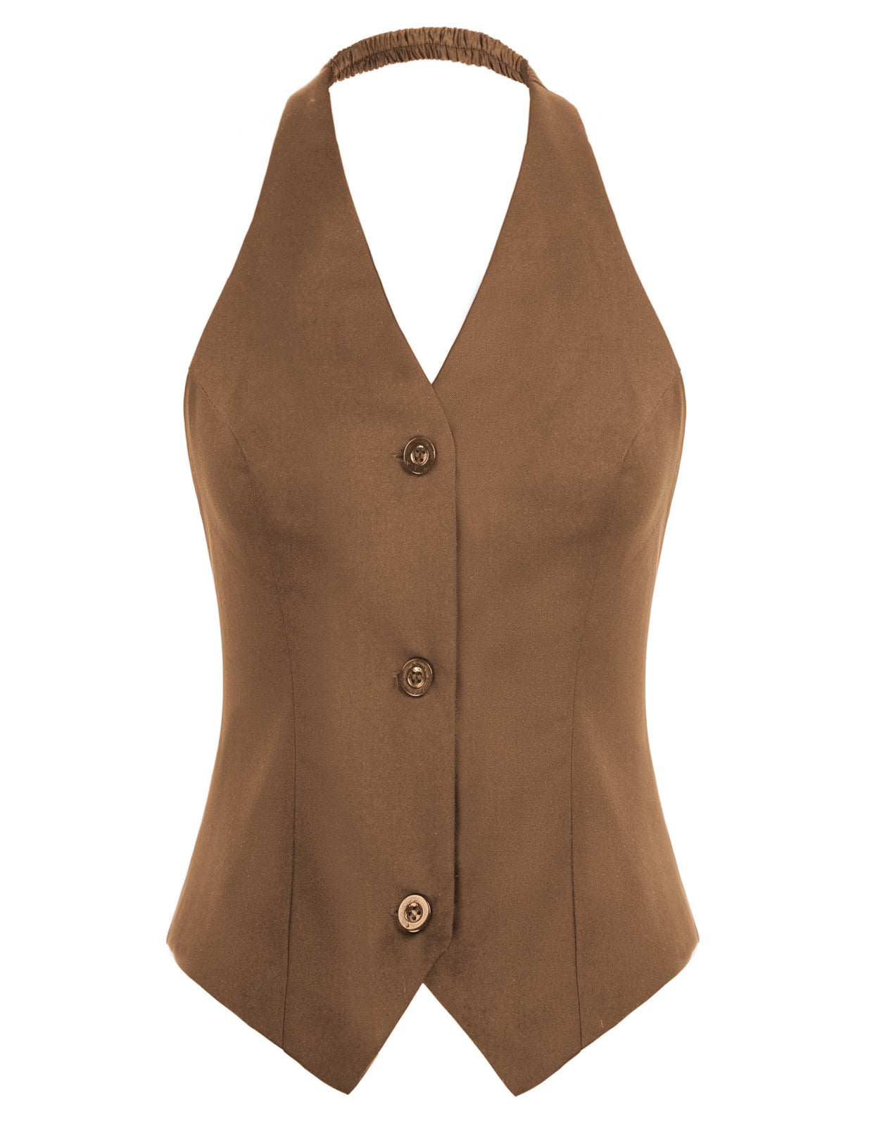 belle poque Seckill Offer⌛Solid Color Halter V-Neck Single Breasted Handkerchief Vest Dark Brown