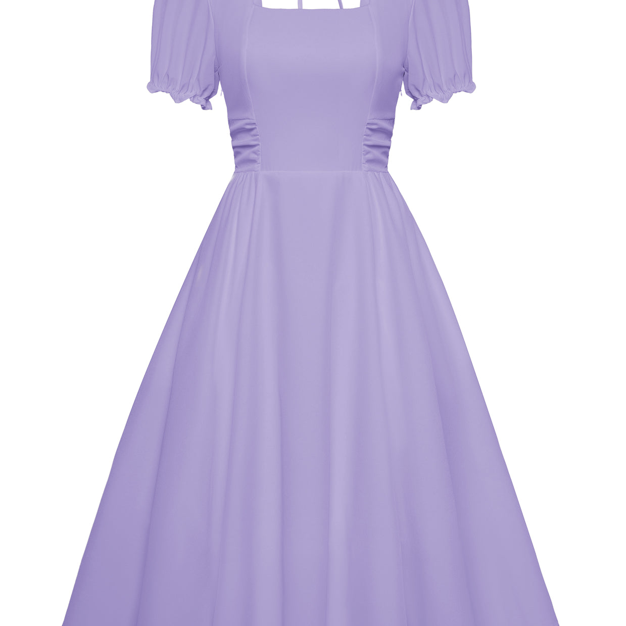 belle poque Vintage Daisy Flower Print Cottagecore Cocktail Dresses Square Neck Puff Sleeve Dress with Pockets Purple