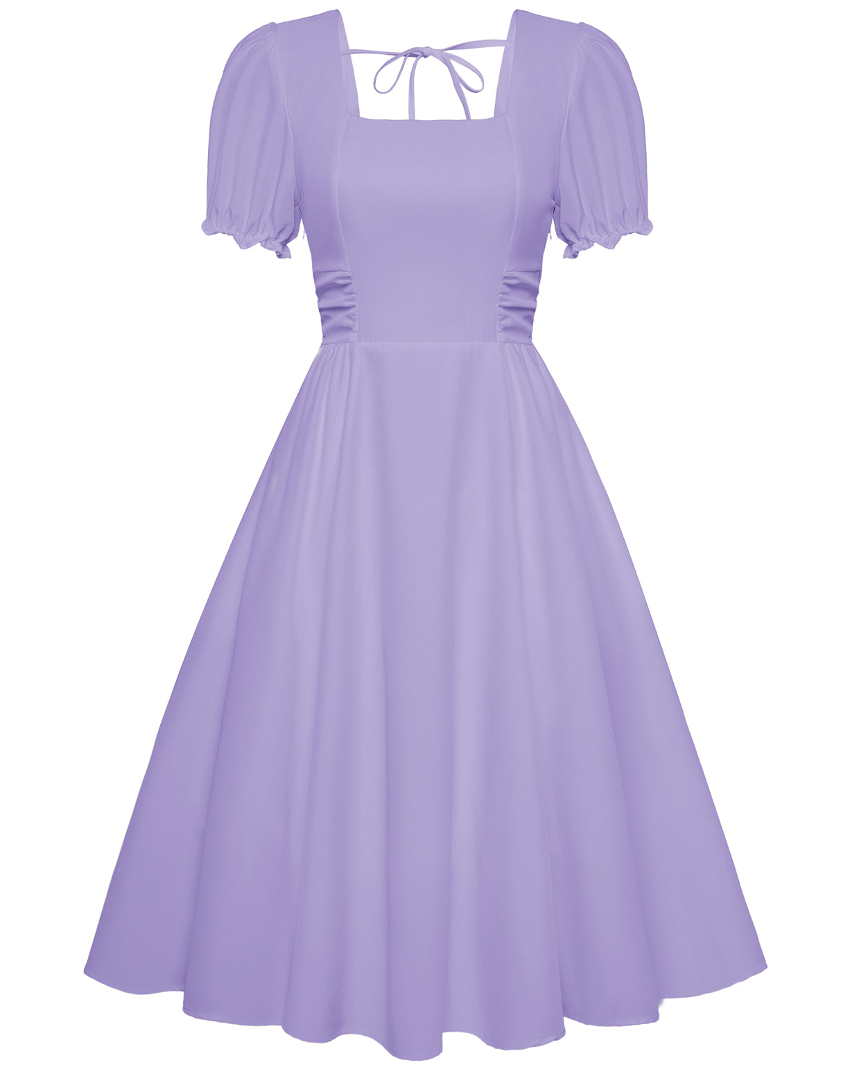 belle poque Vintage Daisy Flower Print Cottagecore Cocktail Dresses Square Neck Puff Sleeve Dress with Pockets Purple