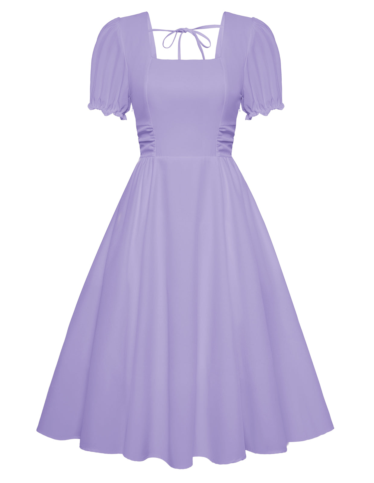 belle poque Vintage Daisy Flower Print Cottagecore Cocktail Dresses Square Neck Puff Sleeve Dress with Pockets Purple