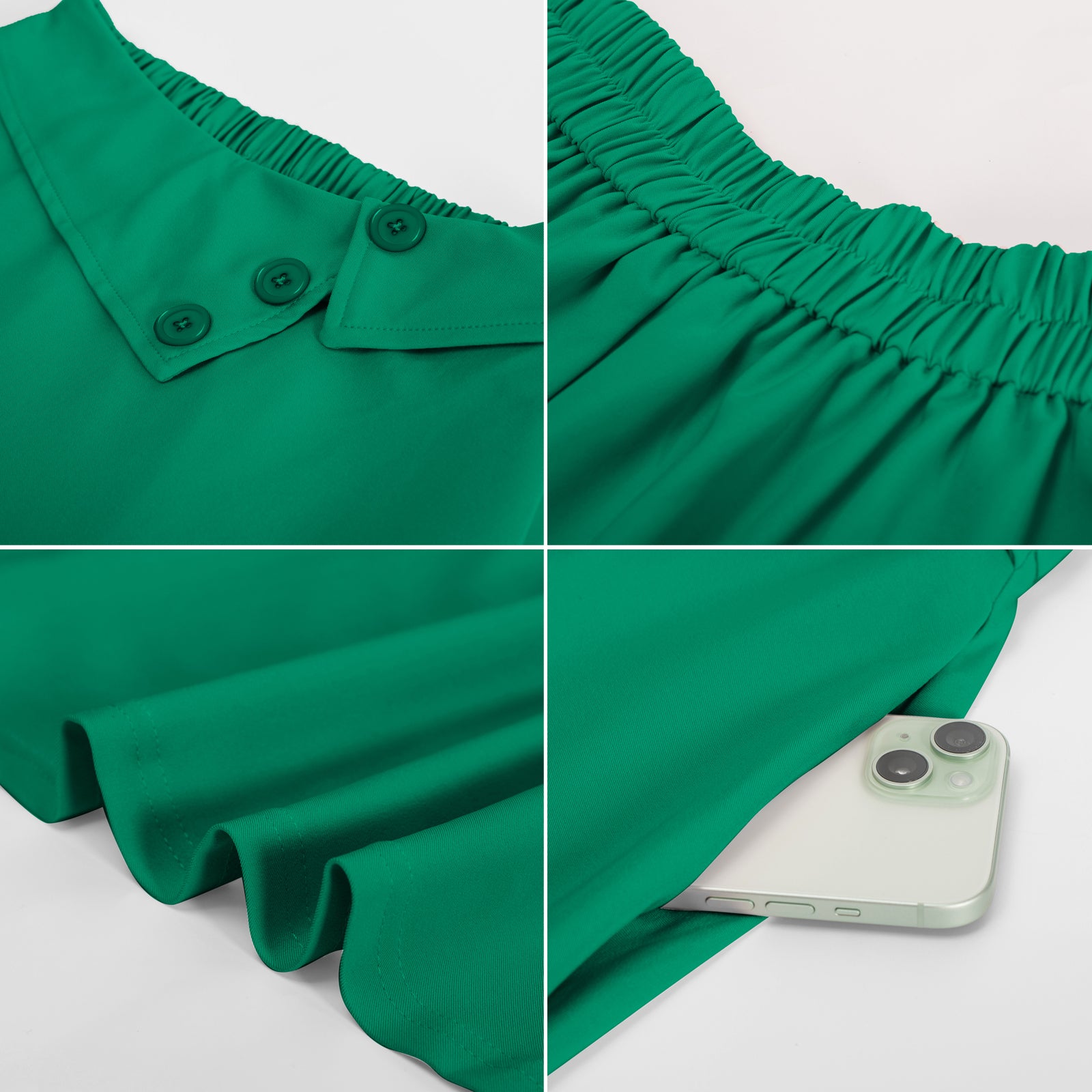 belle poque Vintage A-Line Skirt High Waisted Midi Skirt with Pockets & Buttons