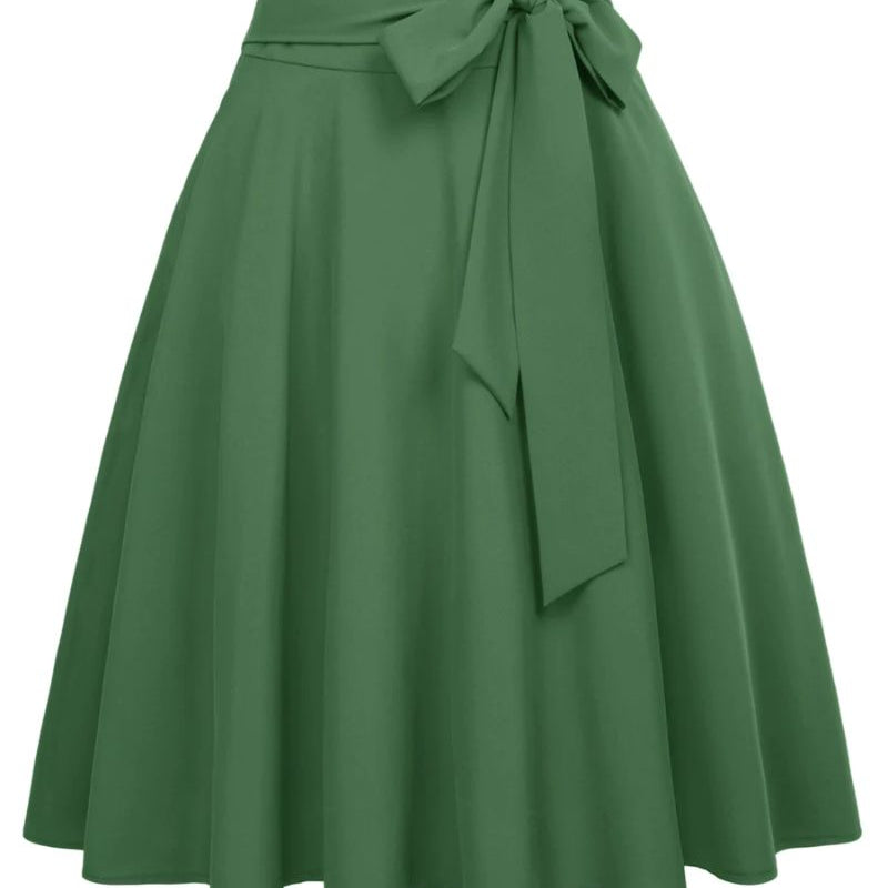 belle poque Women's High Waist A-Line Pockets Skirt Skater Flared Midi Skirt Vinage Skirt Green