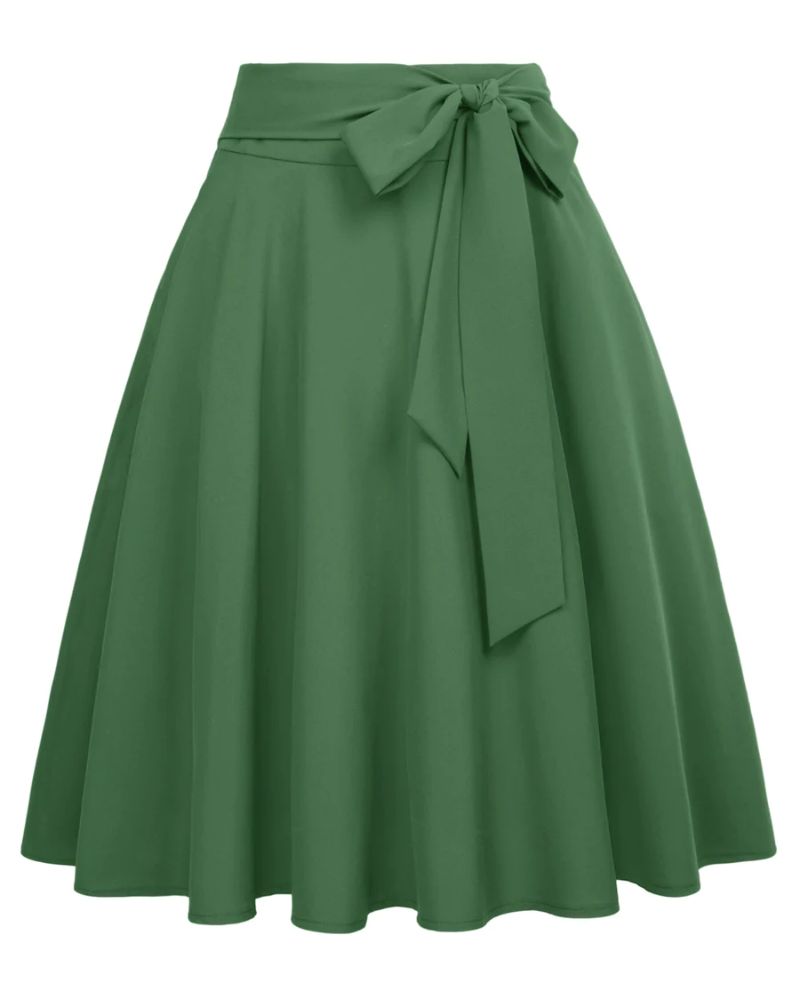 belle poque Women's High Waist A-Line Pockets Skirt Skater Flared Midi Skirt Vinage Skirt Green