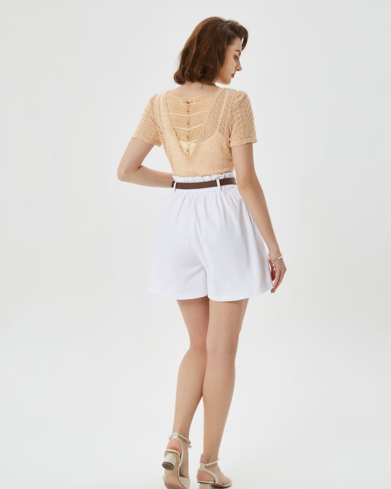 belle poque Womens Shorts Casual High Waisted Summer Pleated Wide Leg Shorts with Pockets and Belt