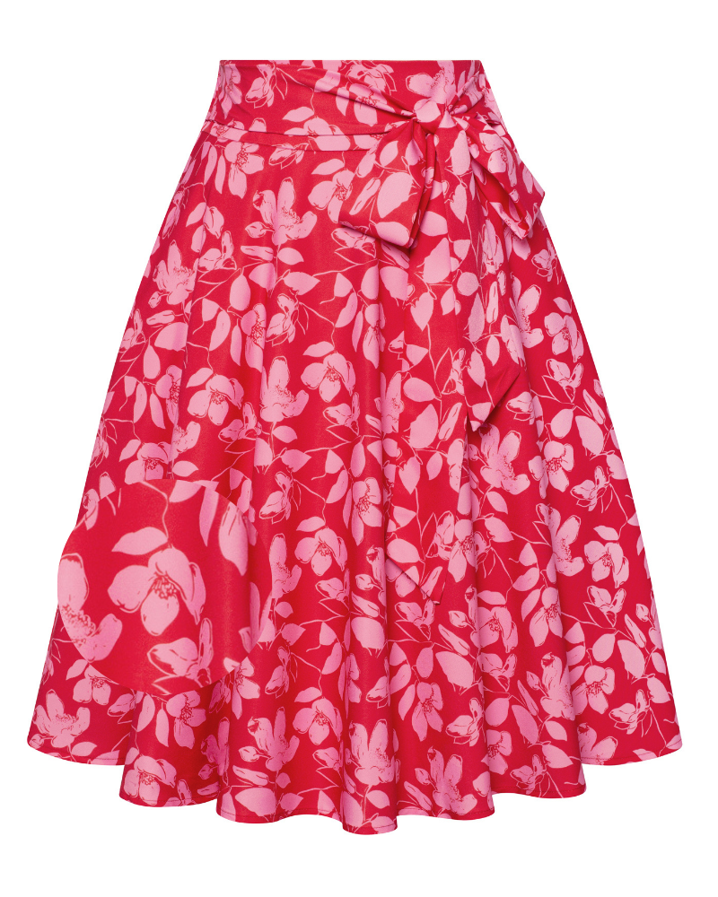 belle poque Floral Patterns Women's High Waist Bow Decorated A-Line Pockets Skirt