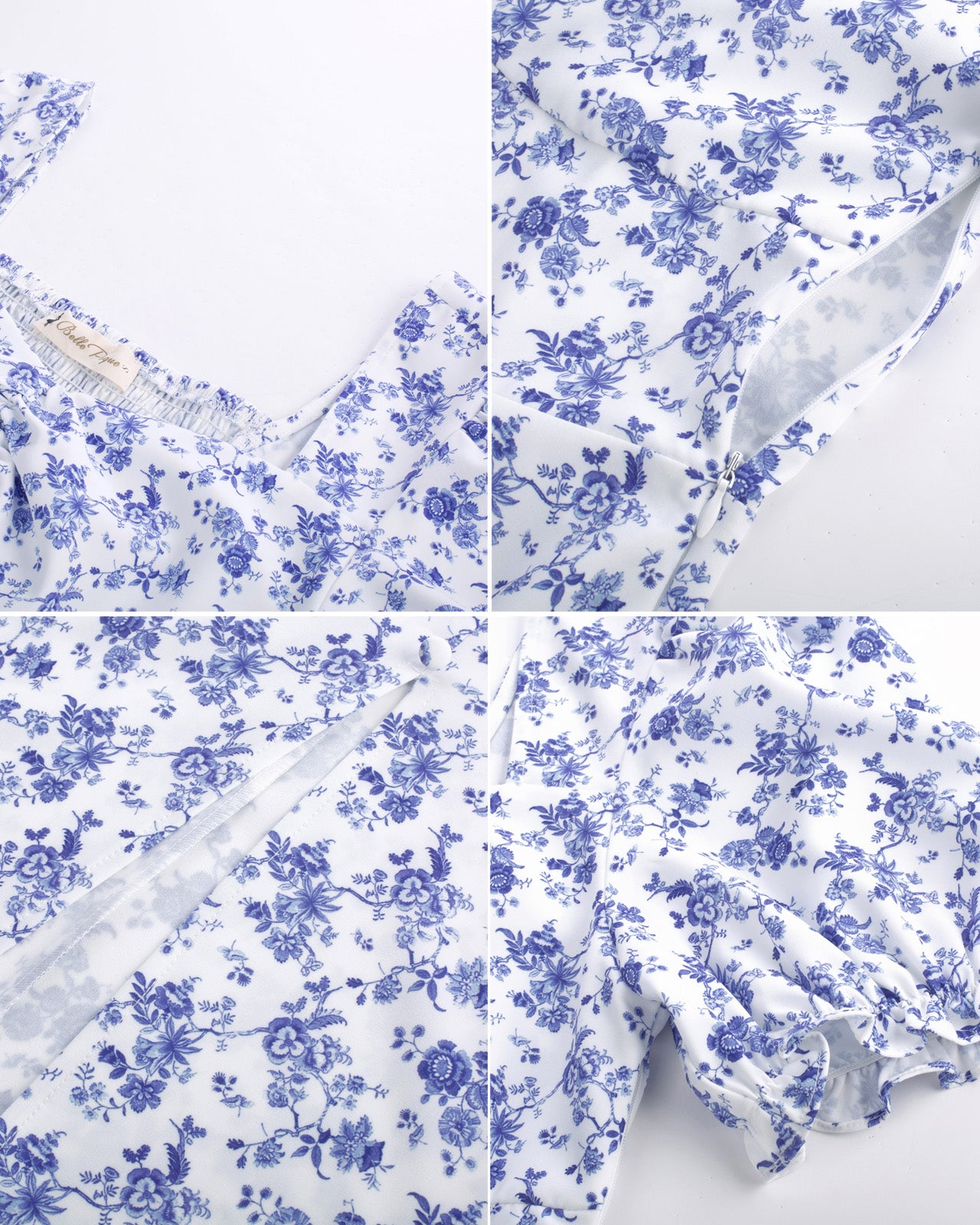 belle poque Vintage Strawberry Patterns Front Slit Dress Puffed Short Sleeve Sweetheart Neck Dress