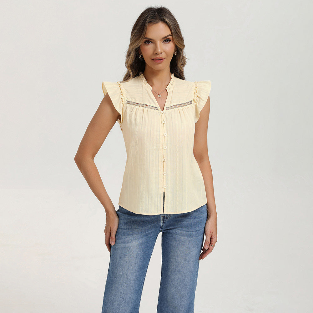 belle poque Women's Ruffle Sleeve Cotton Shirts Button Down Blouses Dressy Casual Tops