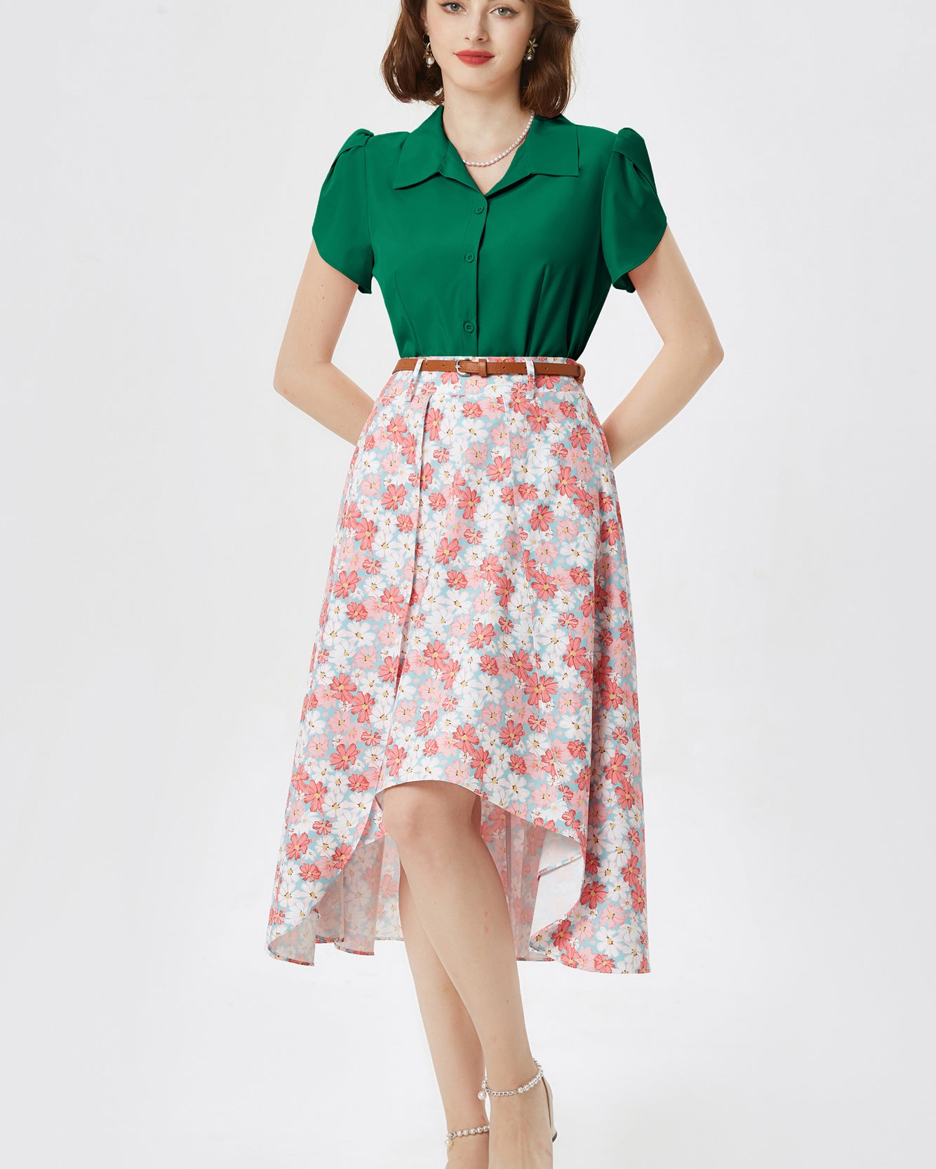 belle poque Business Casual Shirts Tops Summer Button Blouse for Women