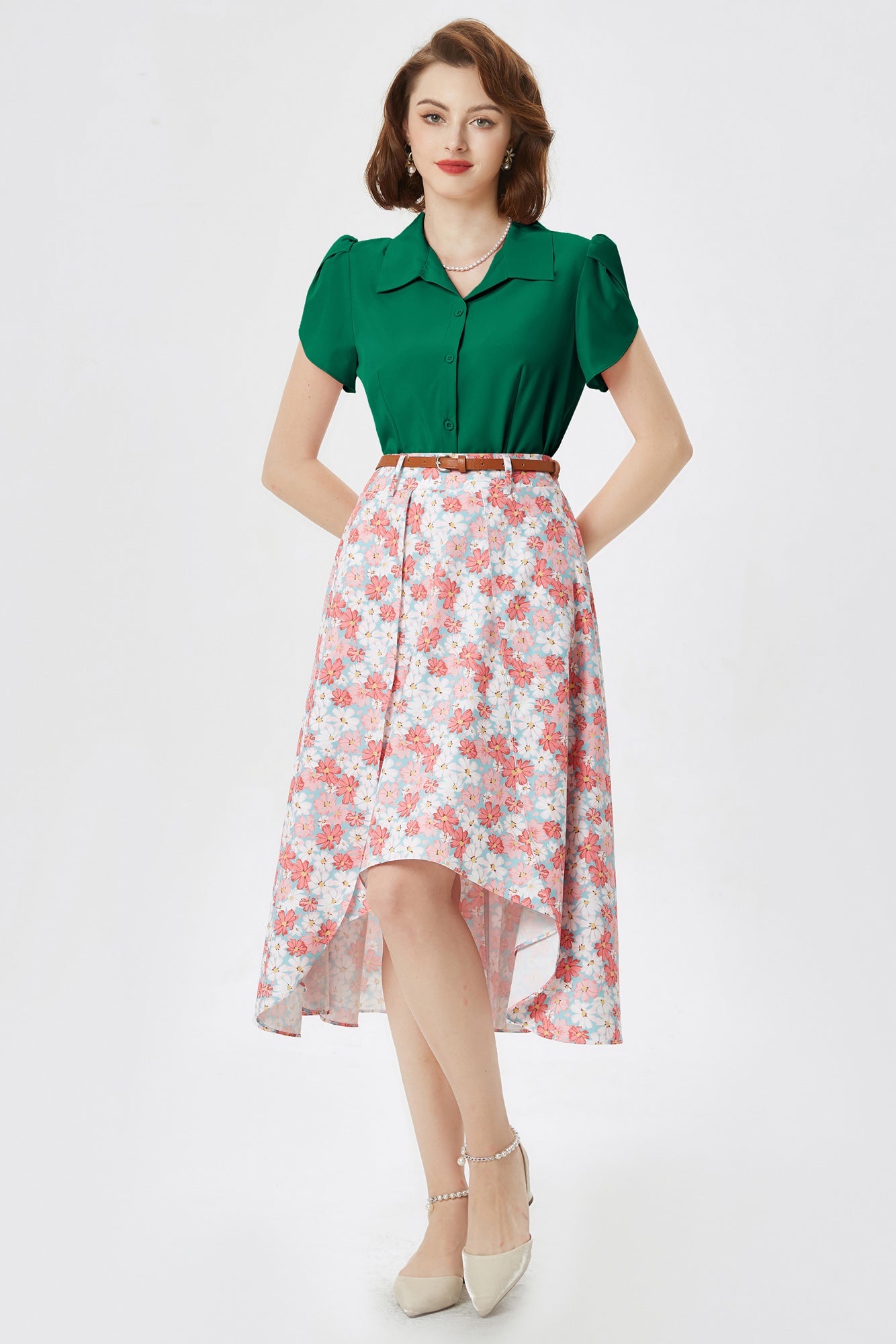 belle poque Business Casual Shirts Tops Summer Button Blouse for Women