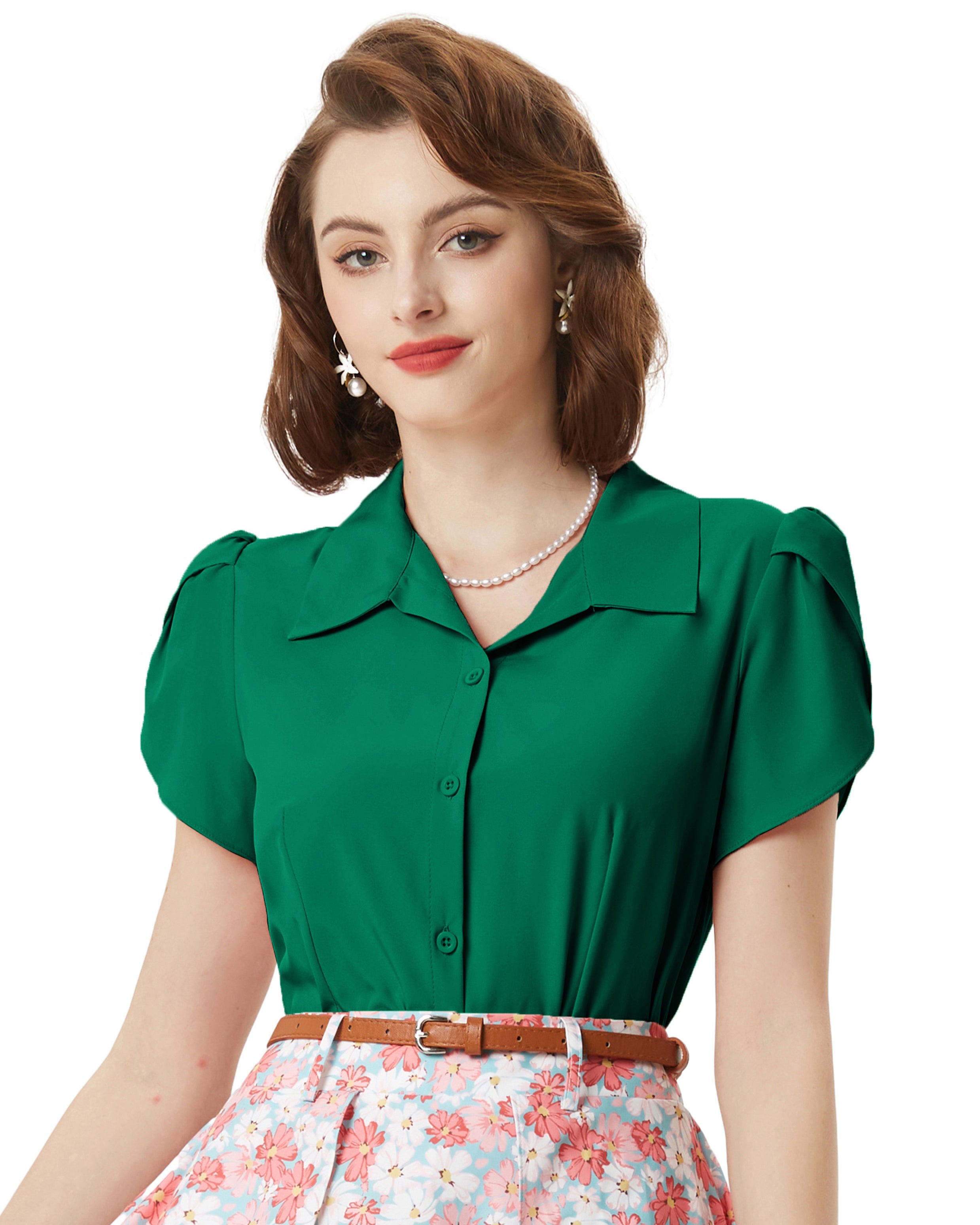 belle poque Business Casual Shirts Tops Summer Button Blouse for Women