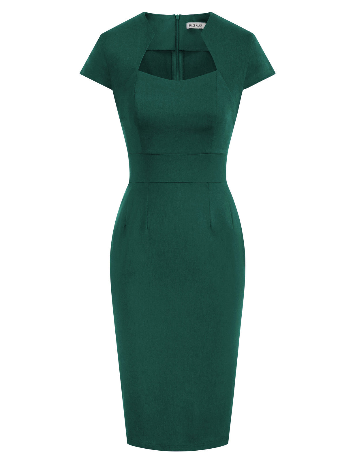 belle poque Vintage Cap Sleeve High Stretchy Hips-Wrapped Bodycon Pencil Dress Dark Green