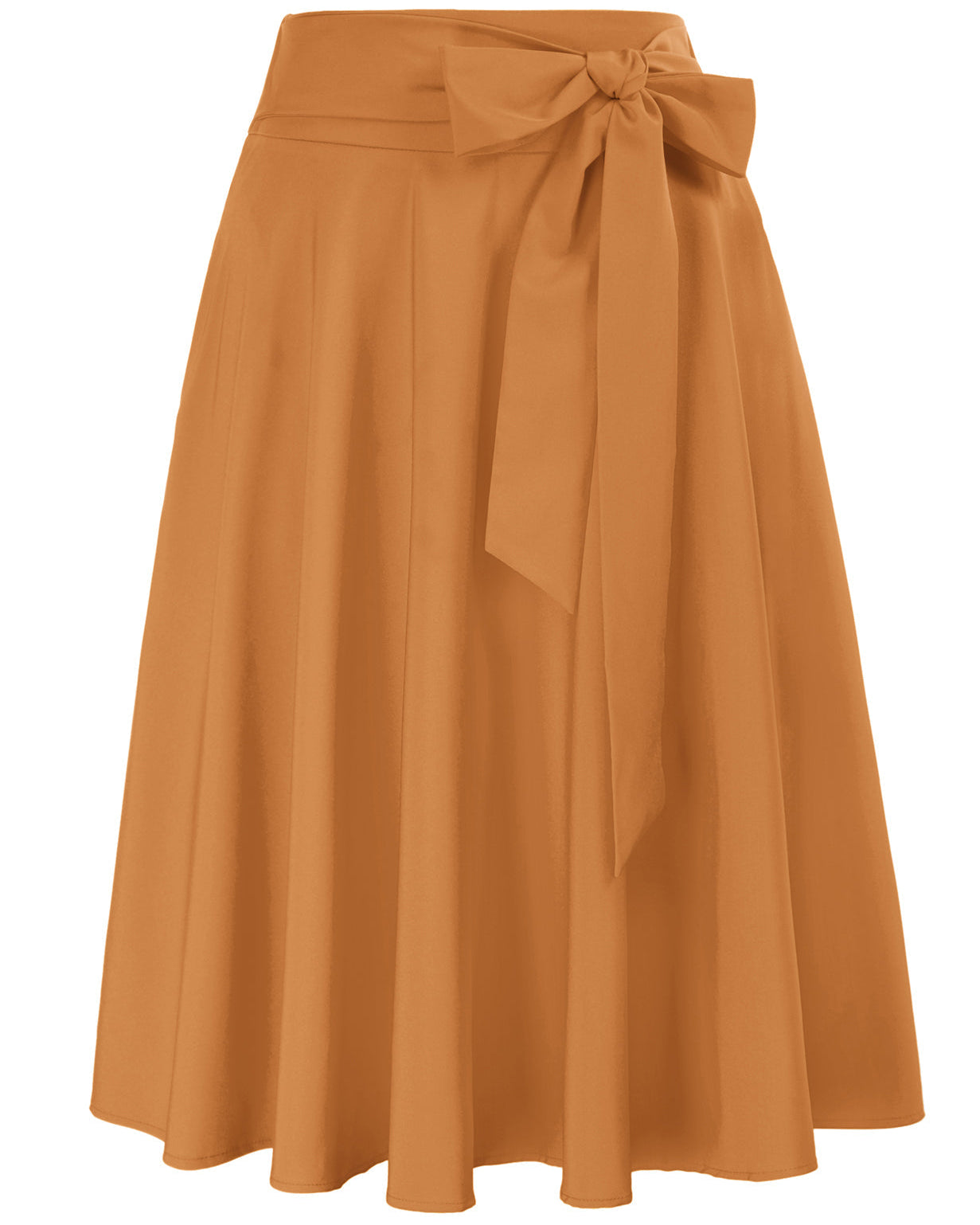 belle poque Women's High Waist A-Line Pockets Skirt Skater Flared Midi Skirt Sandy brown