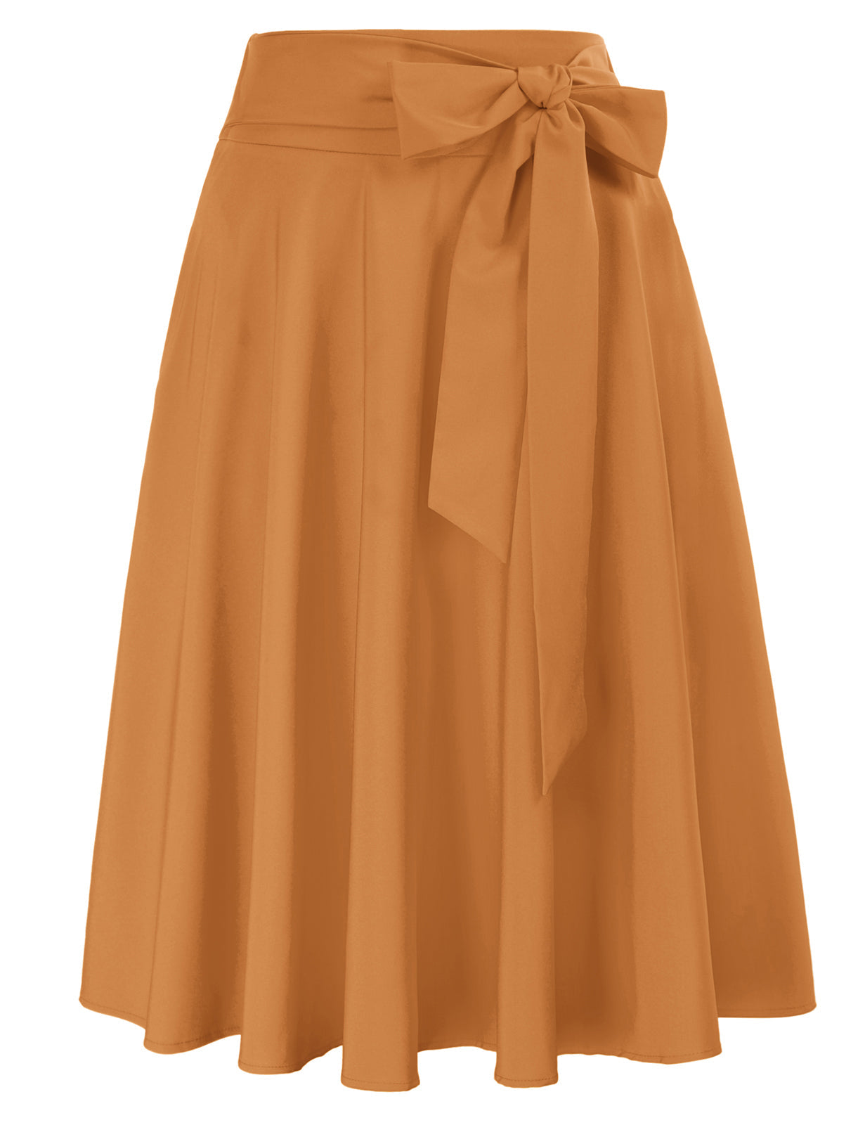 belle poque Women's High Waist A-Line Pockets Skirt Skater Flared Midi Skirt Sandy brown