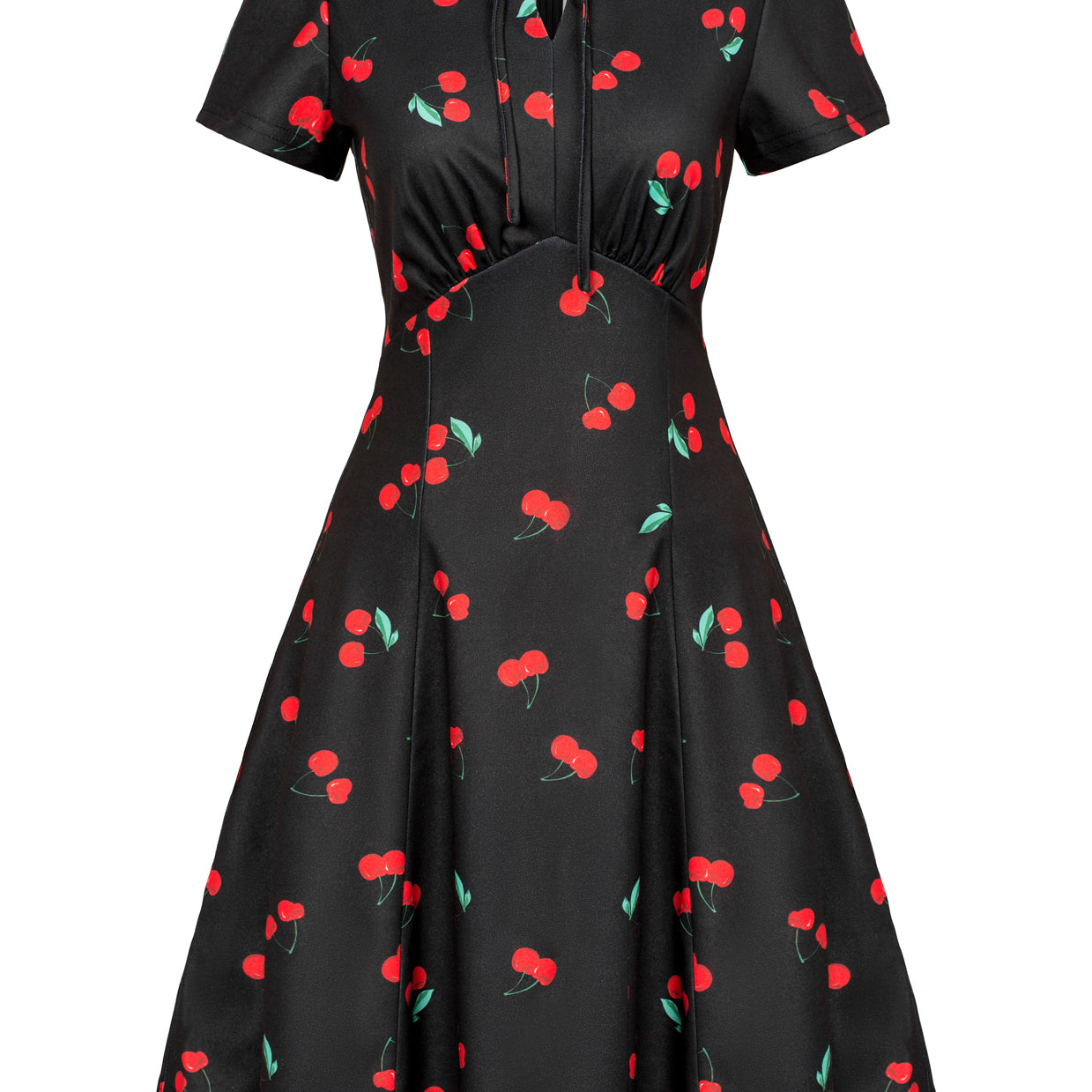 belle poque Vintage A-Line Swing Dress Keyhole Tie Dress Round Neck Work Dress Tea Dress Cherry