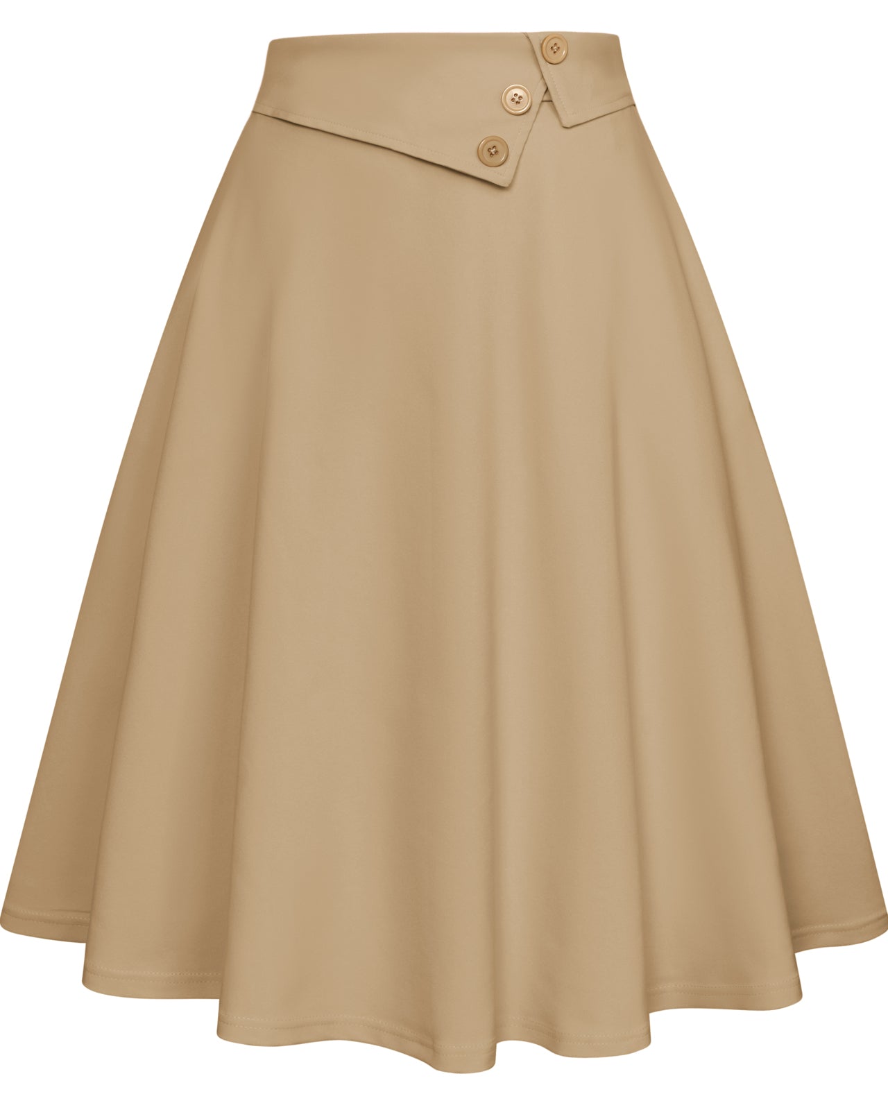 belle poque Vintage A-Line Skirt High Waisted Midi Skirt with Pockets & Buttons Brown