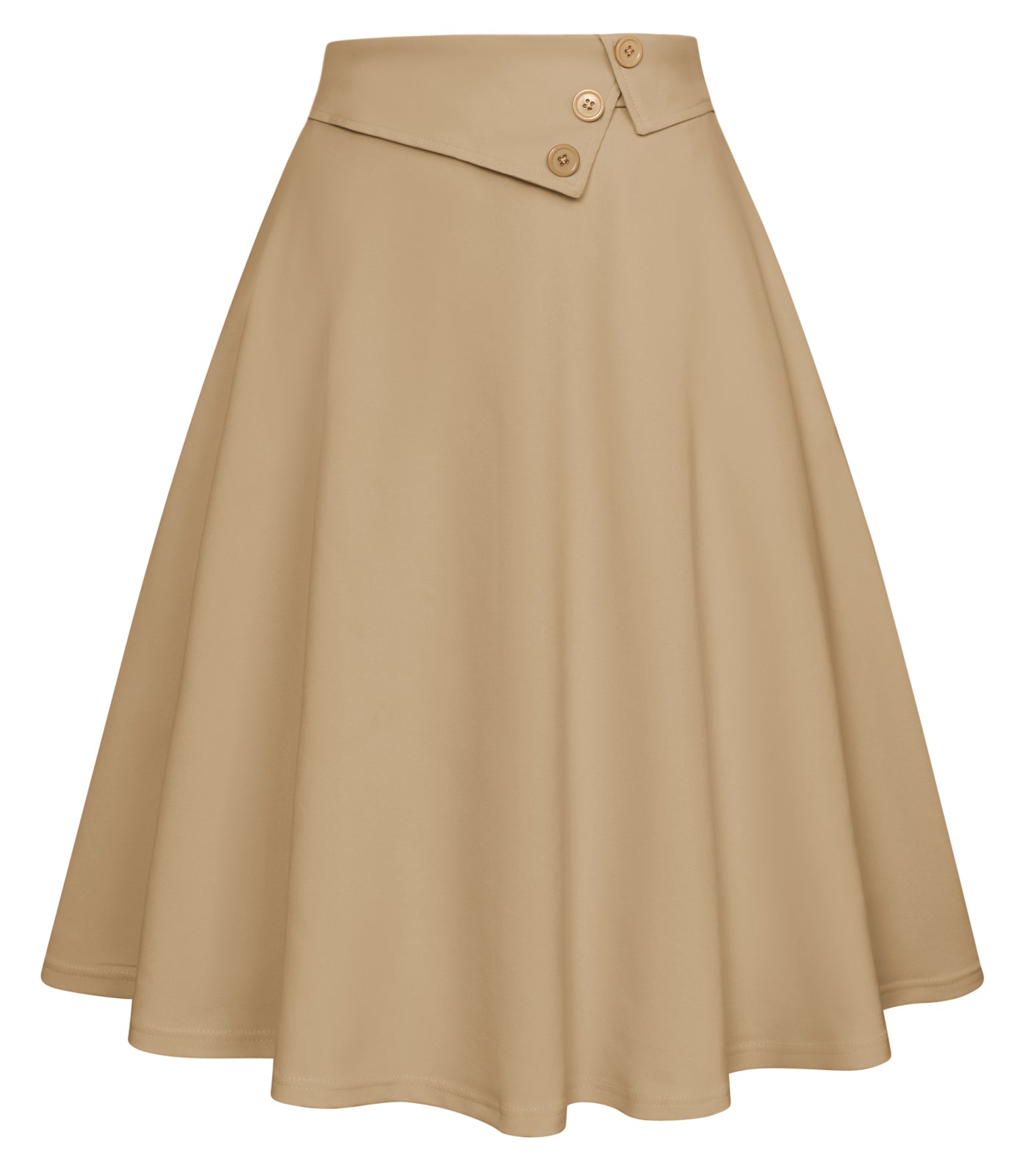 belle poque Vintage A-Line Skirt High Waisted Midi Skirt with Pockets & Buttons Brown