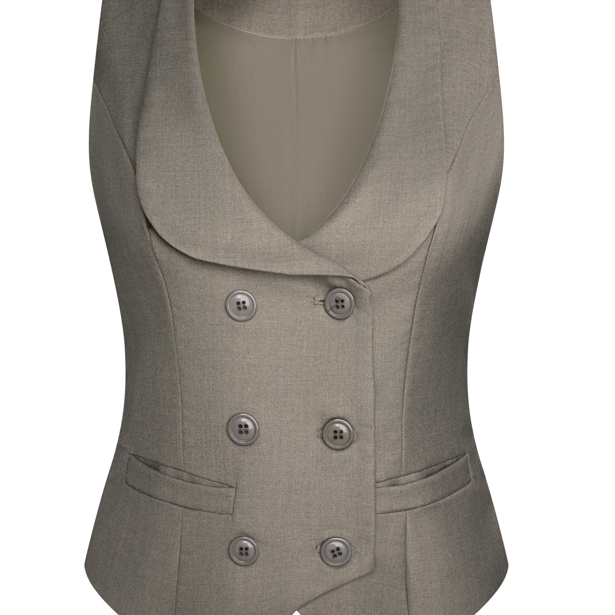 belle poque Double Breasted Waistcoat Vintage Lapel Collar Vest Coat with 2 Pockets Gray