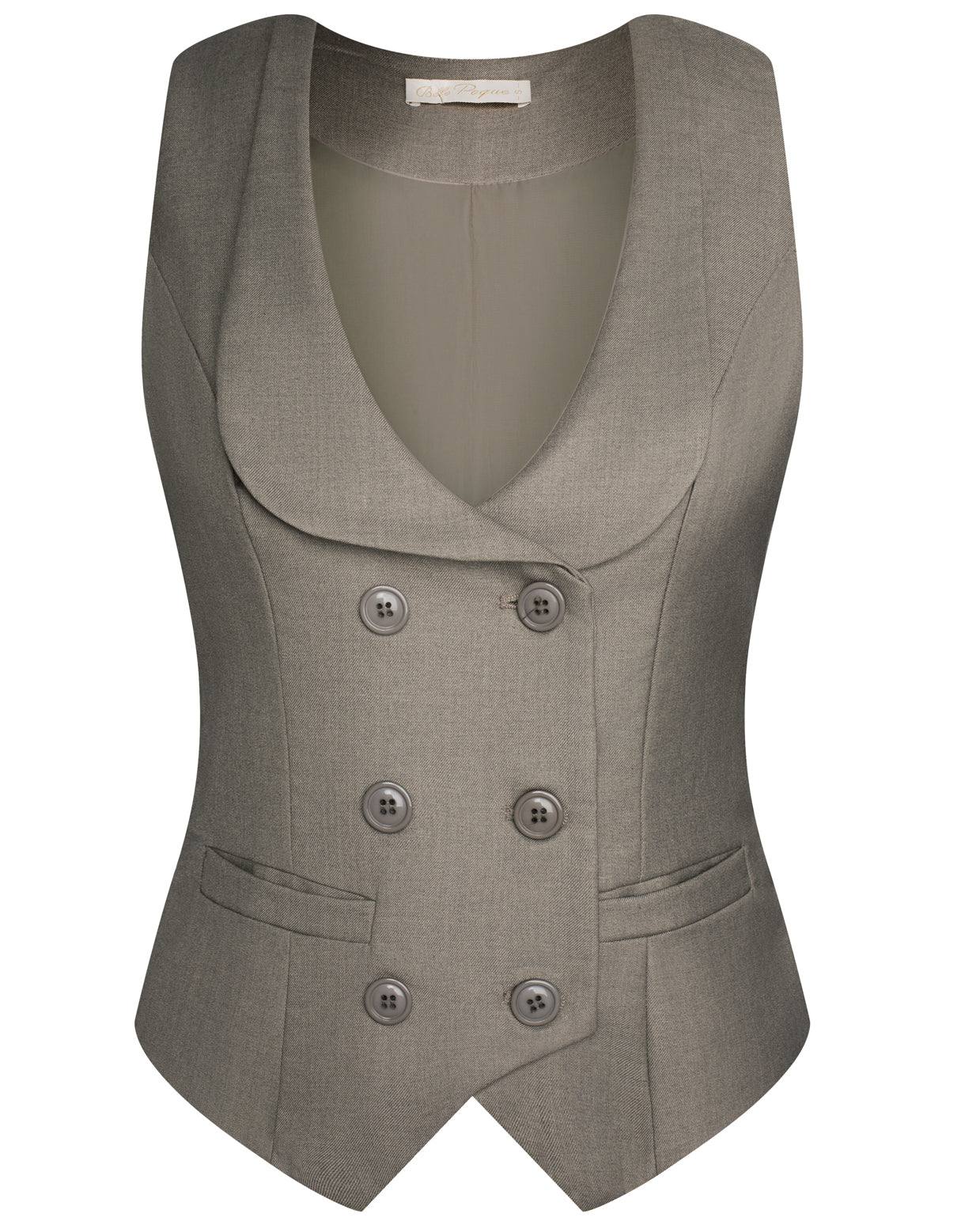 belle poque Double Breasted Waistcoat Vintage Lapel Collar Vest Coat with 2 Pockets Gray