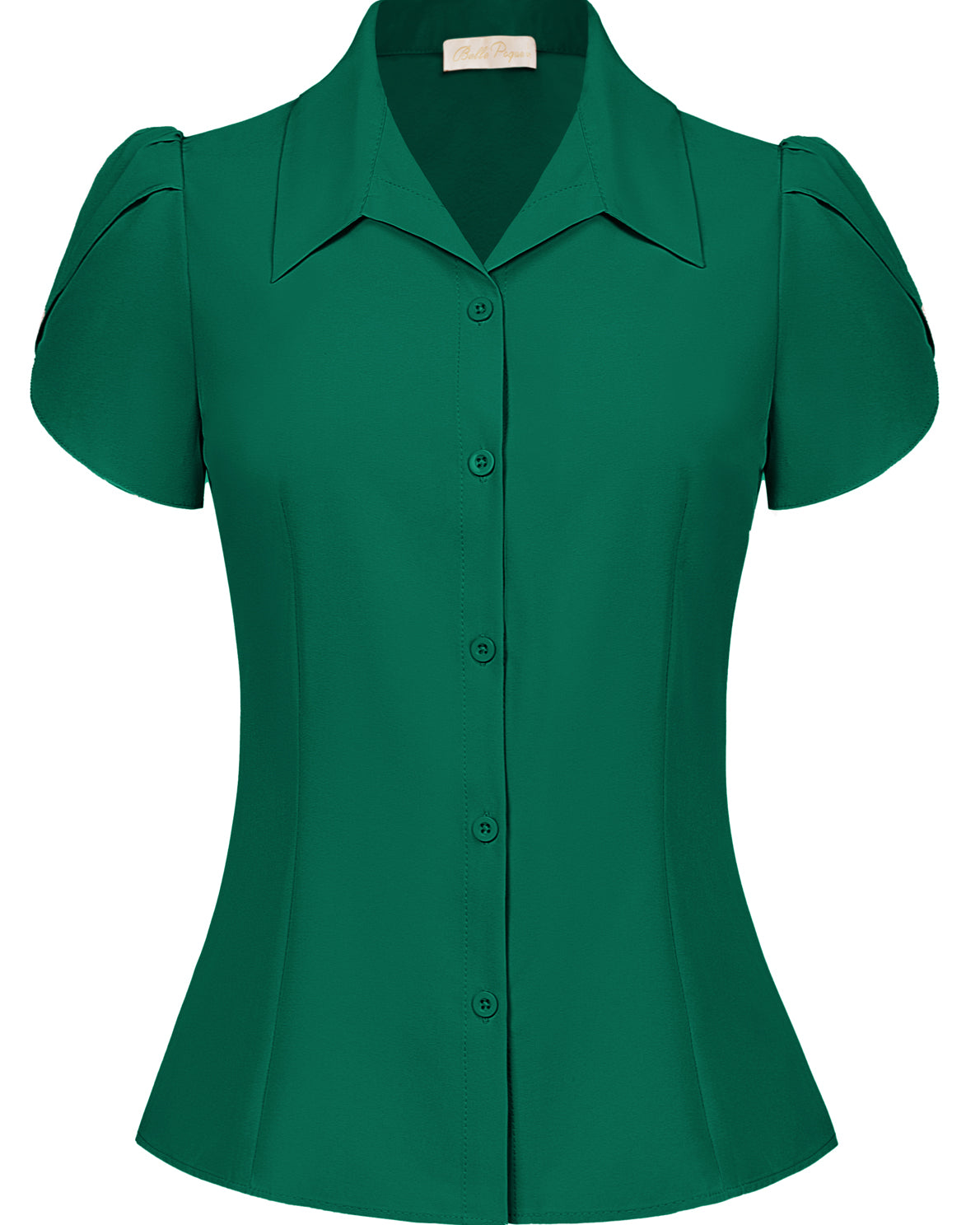 belle poque Business Casual Shirts Tops Summer Button Blouse for Women Dark green