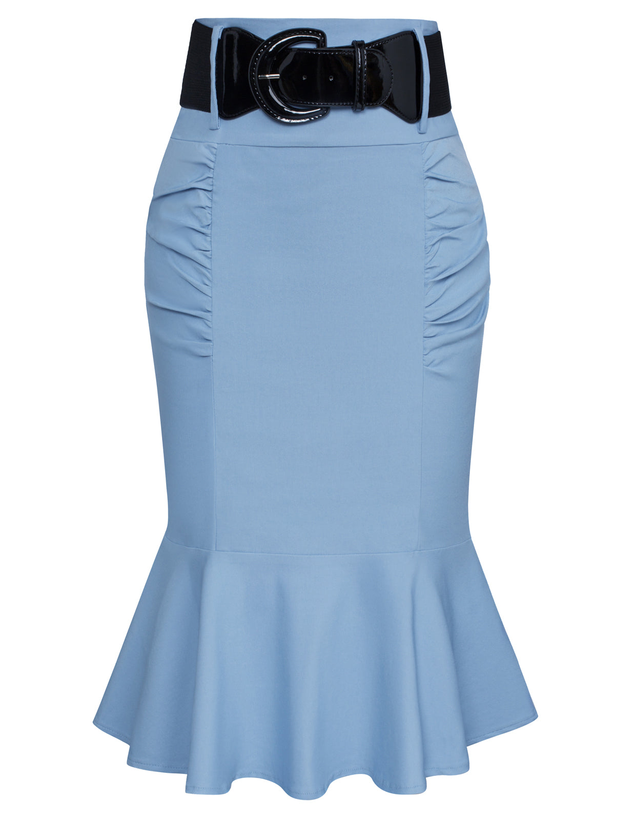 belle poque Houndstooth Mermaid Hem Shirred Detail Pencil Skirt with Belt