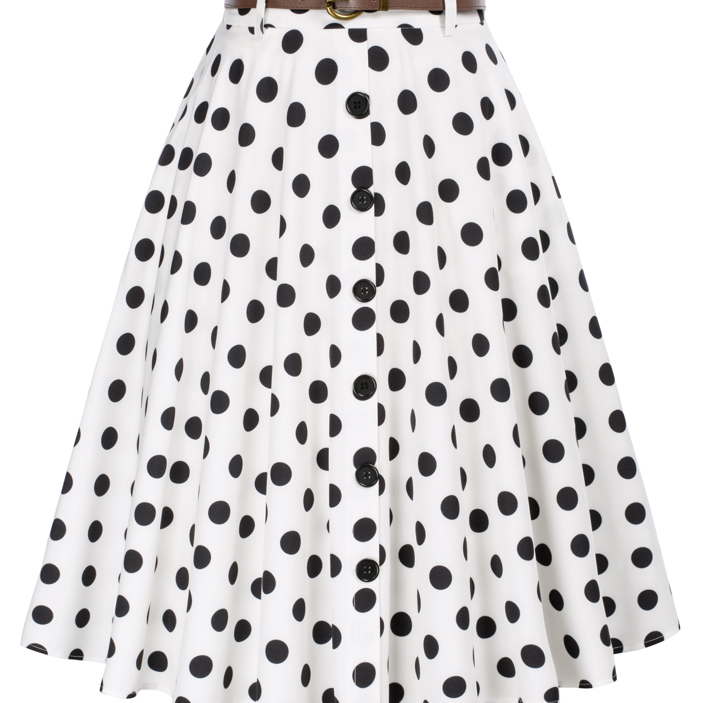 belle poque Swing Skirt with Belt Elastic High Waist Buttons Decorated Skirt Polka Dots