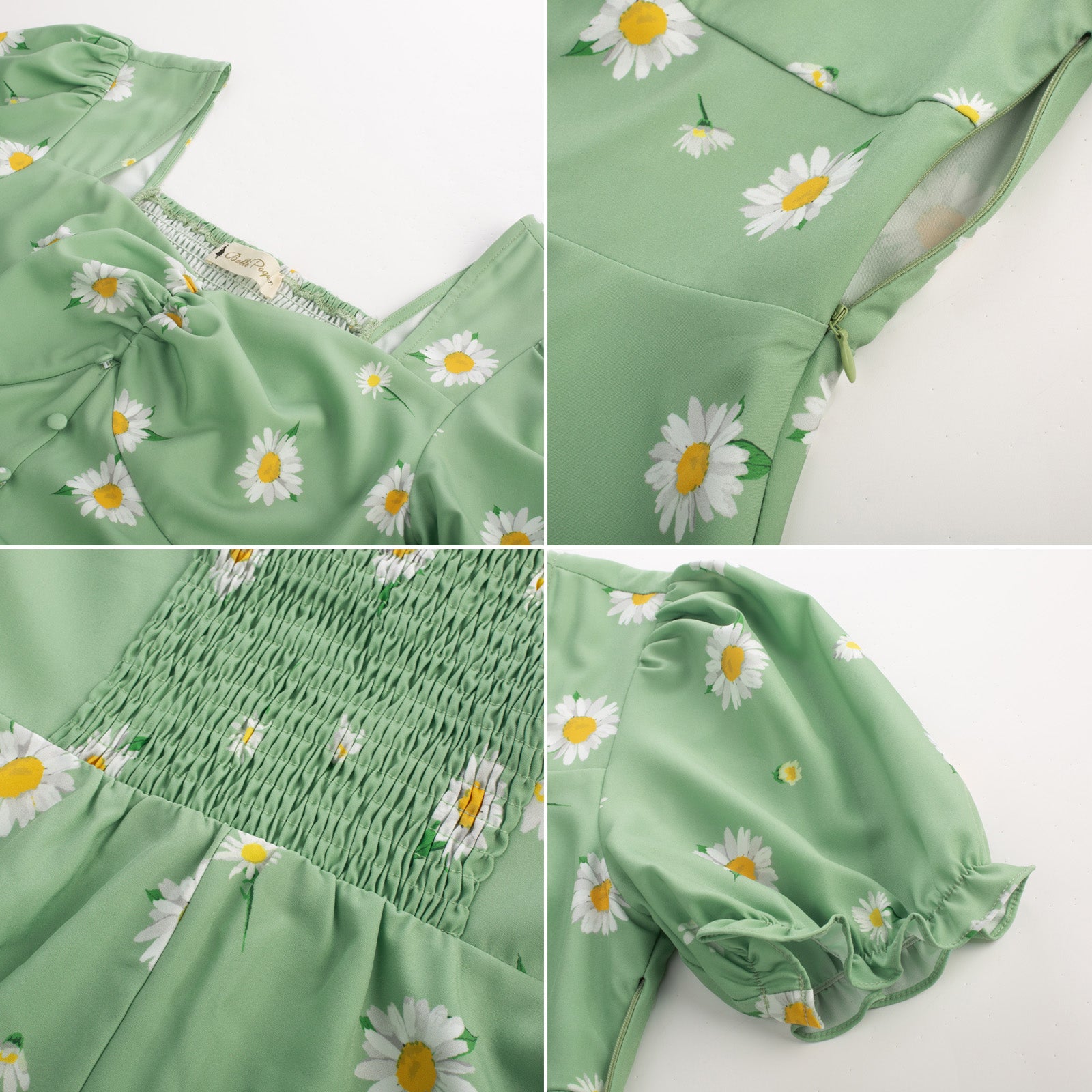 belle poque Vintage Strawberry Patterns Front Slit Dress Puffed Short Sleeve Sweetheart Neck Dress