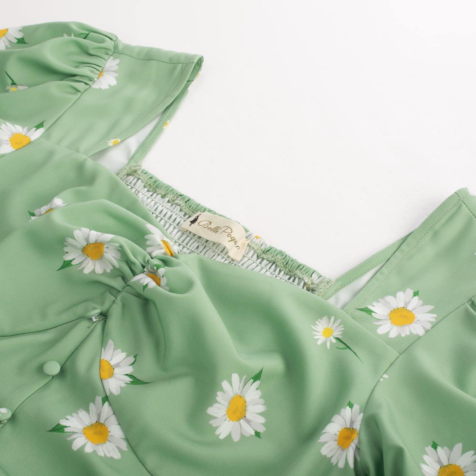 belle poque Vintage Strawberry Patterns Front Slit Dress Puffed Short Sleeve Sweetheart Neck Dress