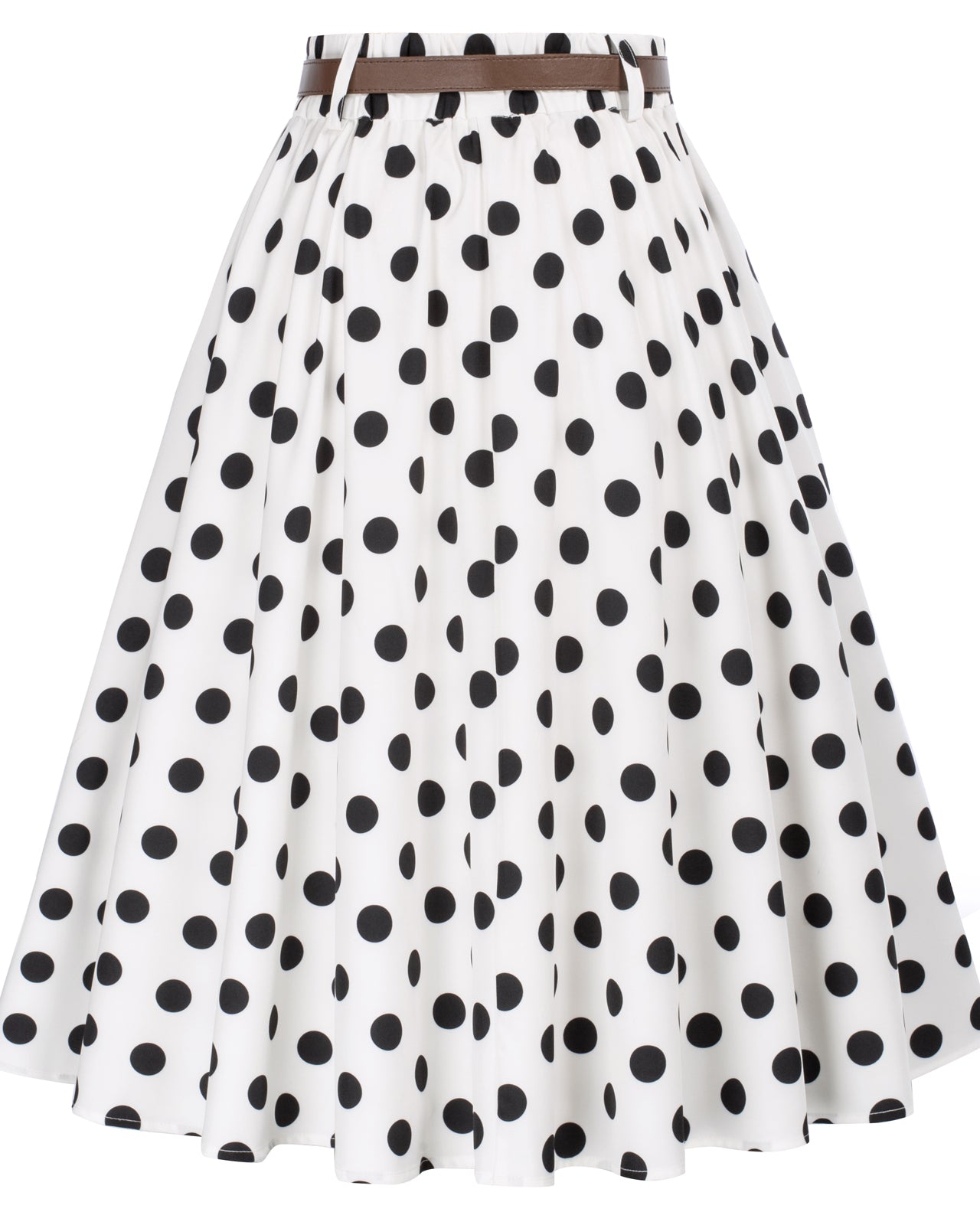 belle poque Swing Skirt with Belt Elastic High Waist Buttons Decorated Skirt