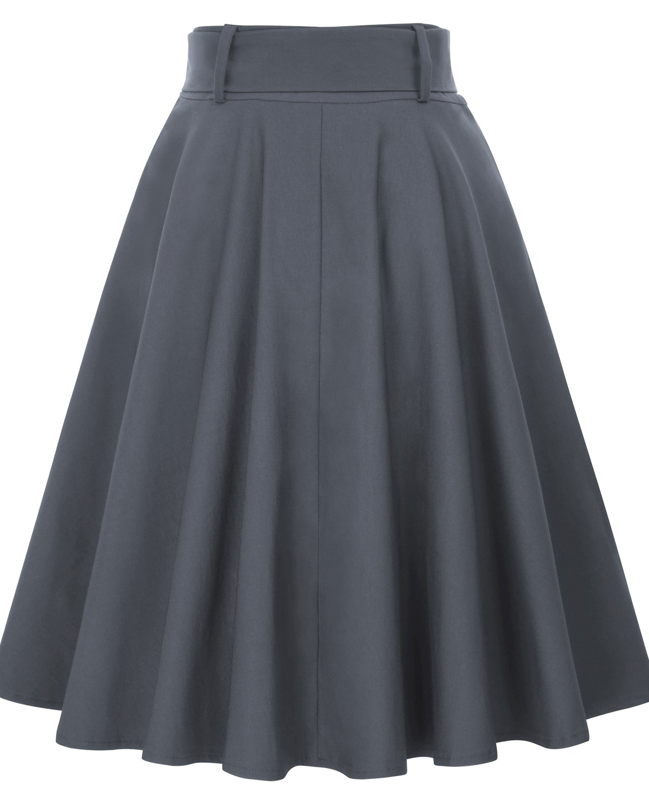 belle poque Vintage Stretch High Waist A-Line Flared Midi Skirts with Pockets & Belts