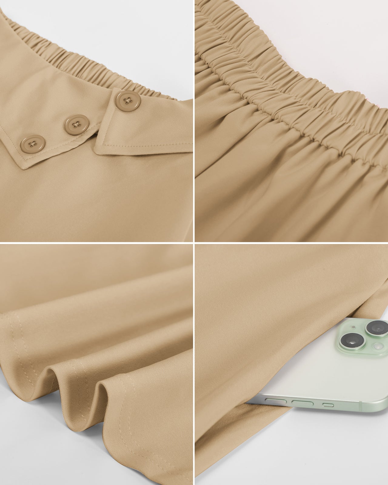 belle poque Vintage A-Line Skirt High Waisted Midi Skirt with Pockets & Buttons