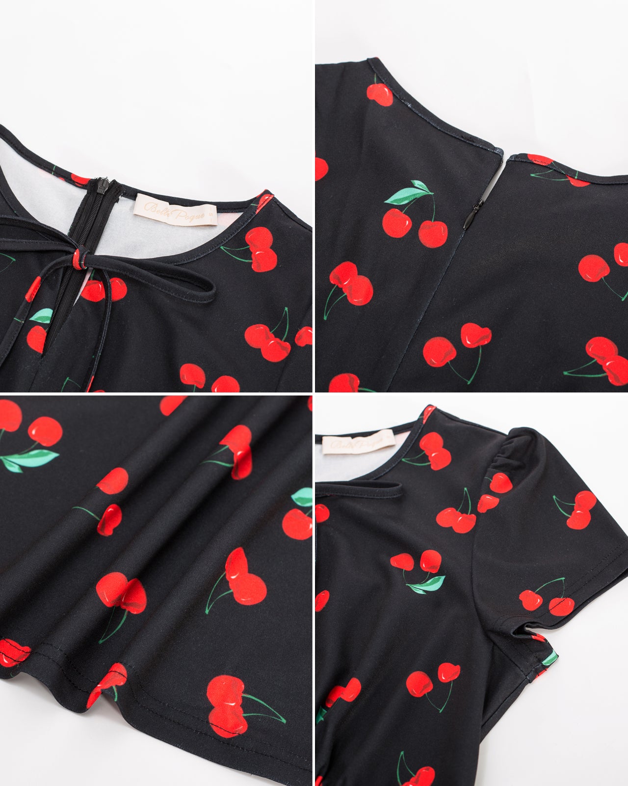 belle poque Vintage A-Line Swing Dress Keyhole Tie Dress Round Neck Work Dress Tea Dress