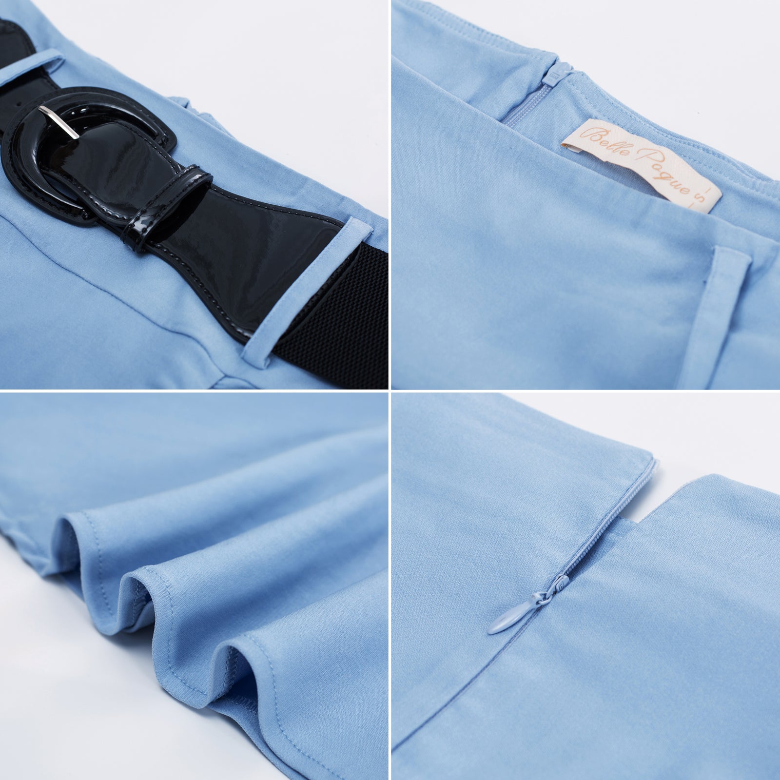 belle poque Houndstooth Mermaid Hem Shirred Detail Pencil Skirt with Belt