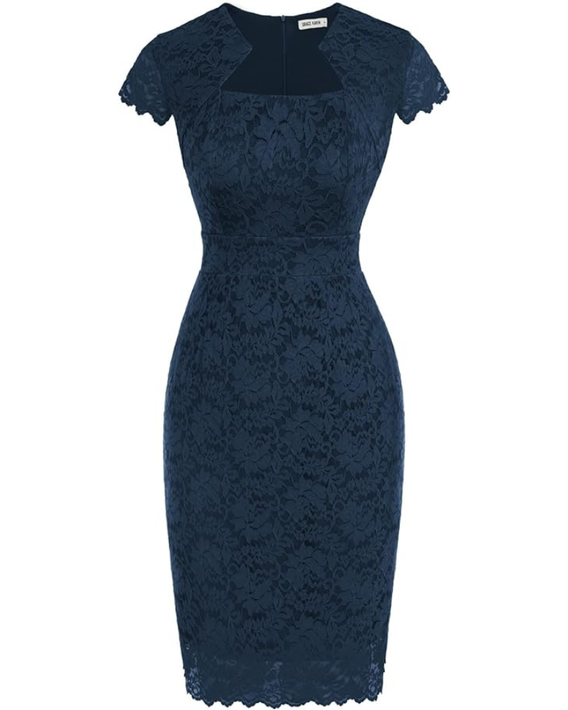 belle poque Cocktail Dress for Women Lace Dress for Wedding Guest Business Casual Dresses Navy