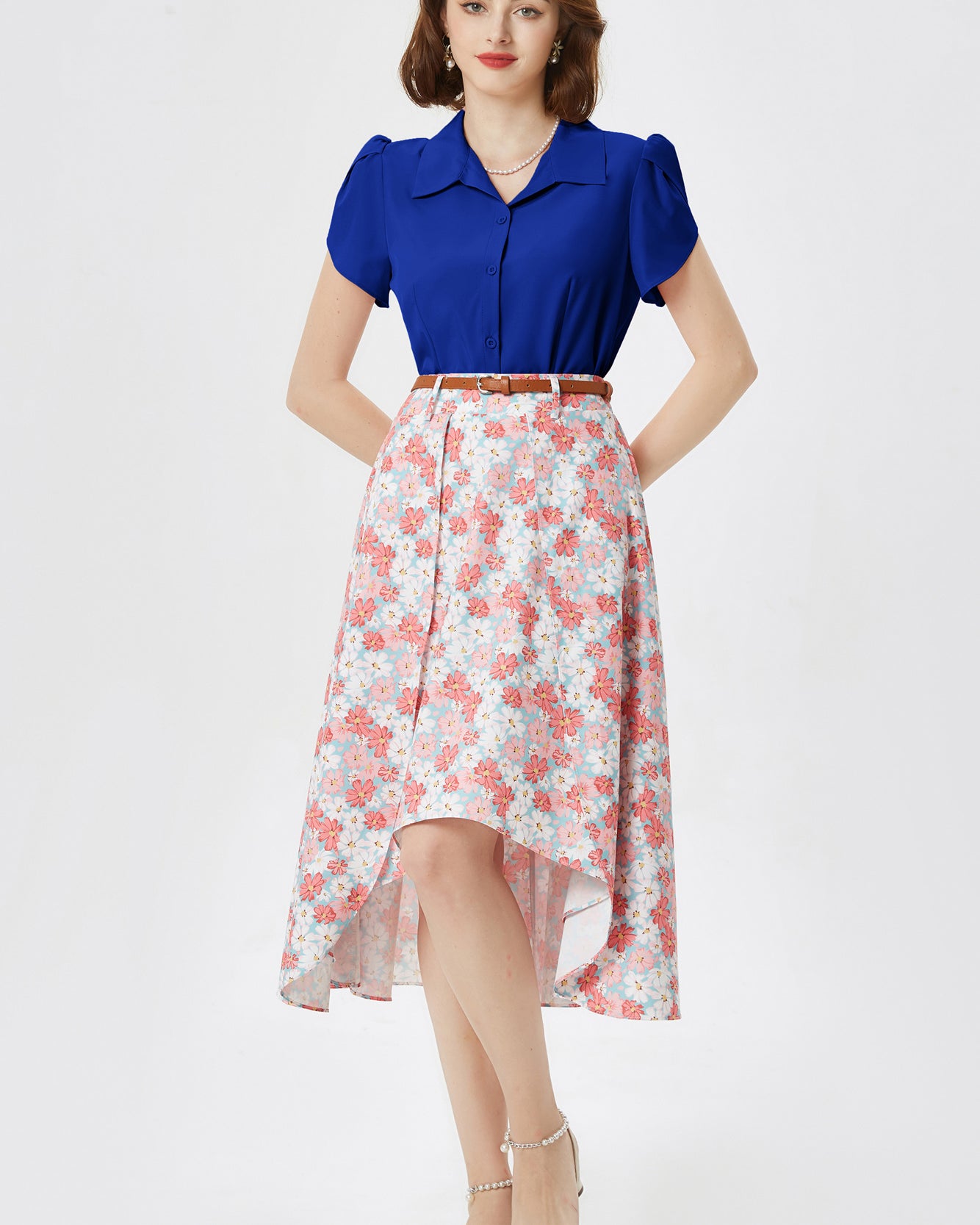 belle poque Business Casual Shirts Tops Summer Button Blouse for Women