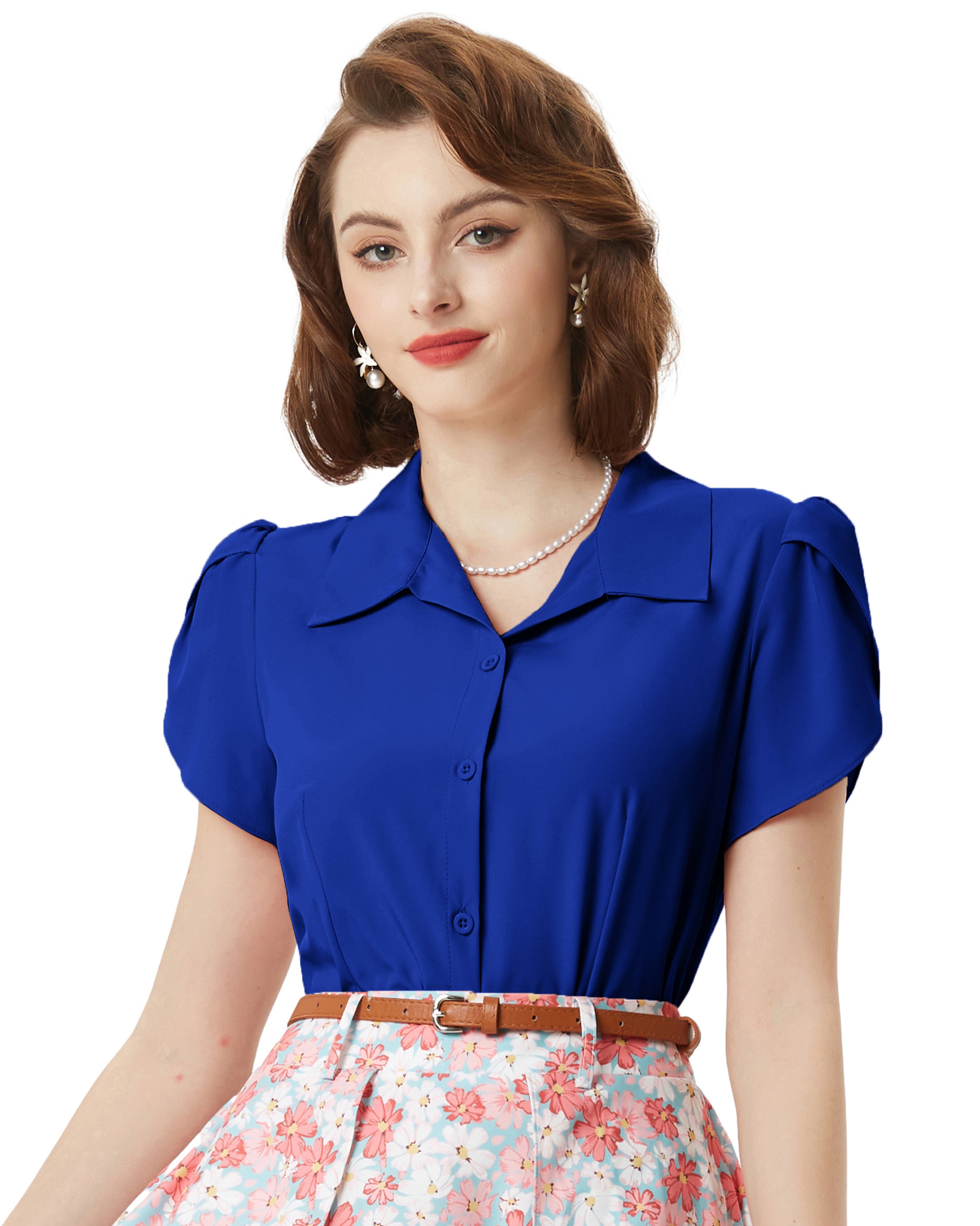 belle poque Business Casual Shirts Tops Summer Button Blouse for Women