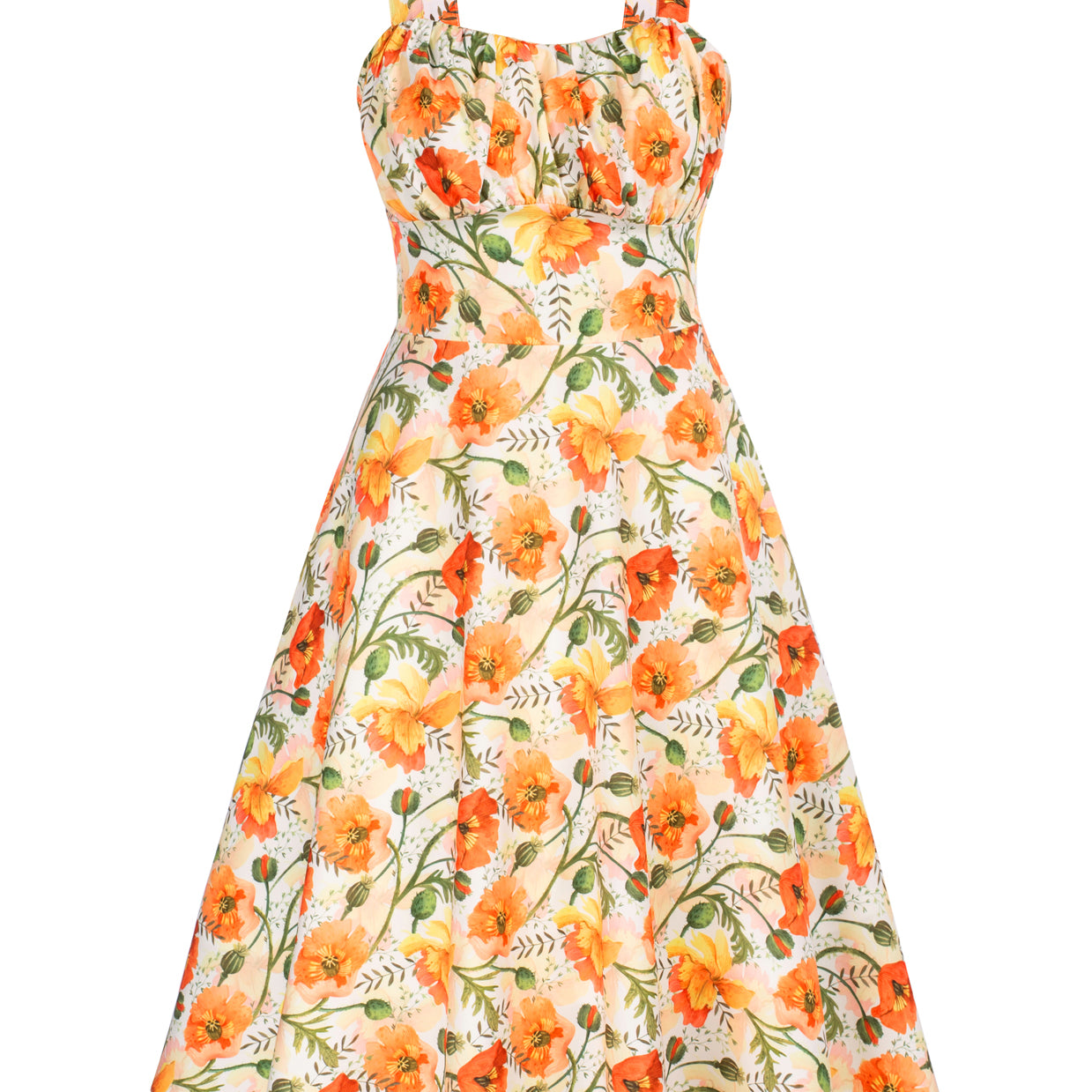 belle poque Vintage Two-Way Defined Waist Dress Ruched Bodice Flared A-Line Dress Floral