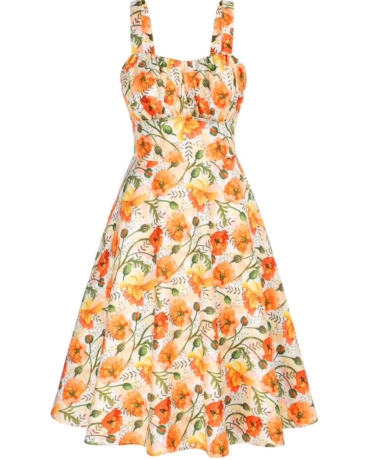 belle poque Vintage Two-Way Defined Waist Dress Ruched Bodice Flared A-Line Dress Floral