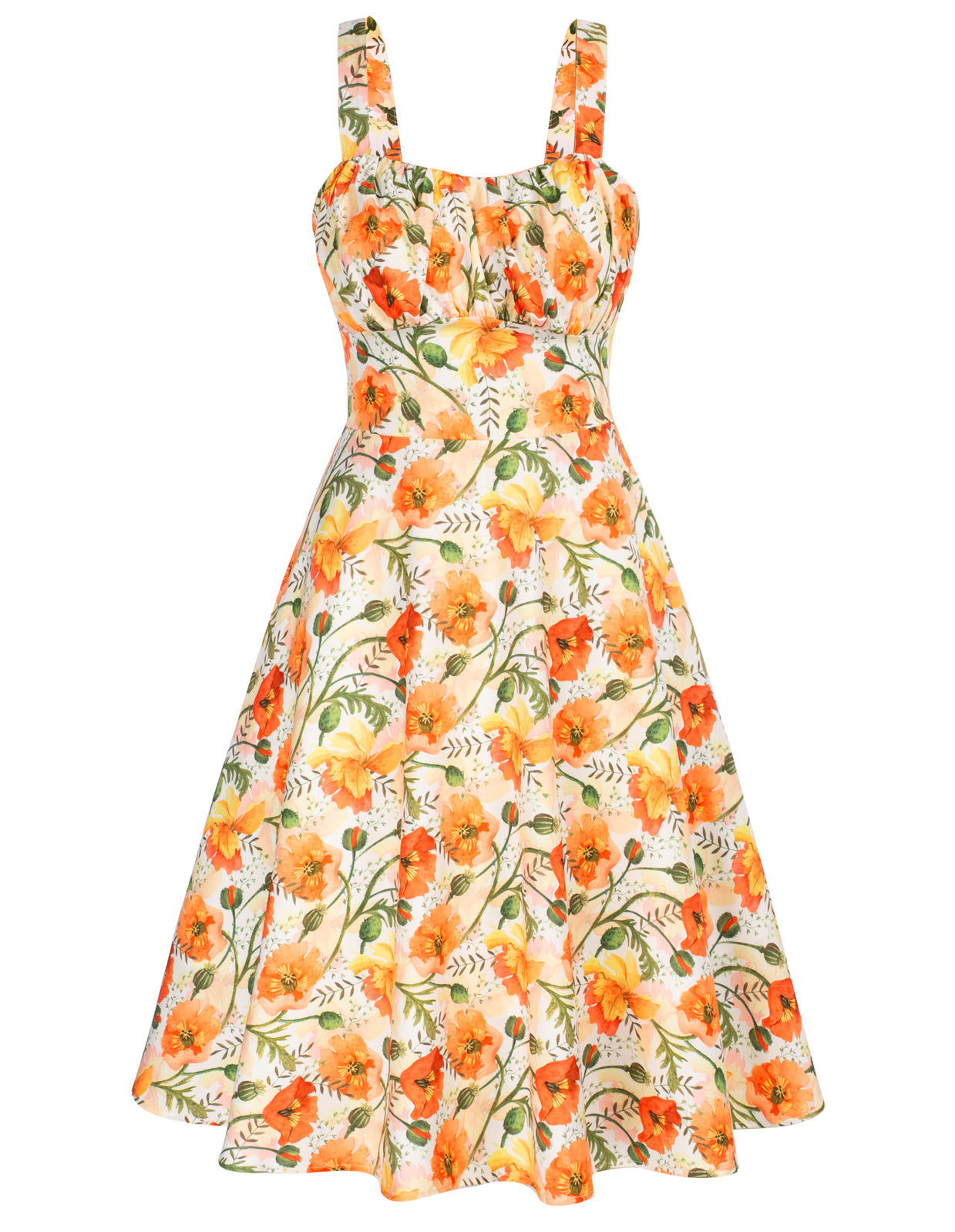 belle poque Vintage Two-Way Defined Waist Dress Ruched Bodice Flared A-Line Dress Floral