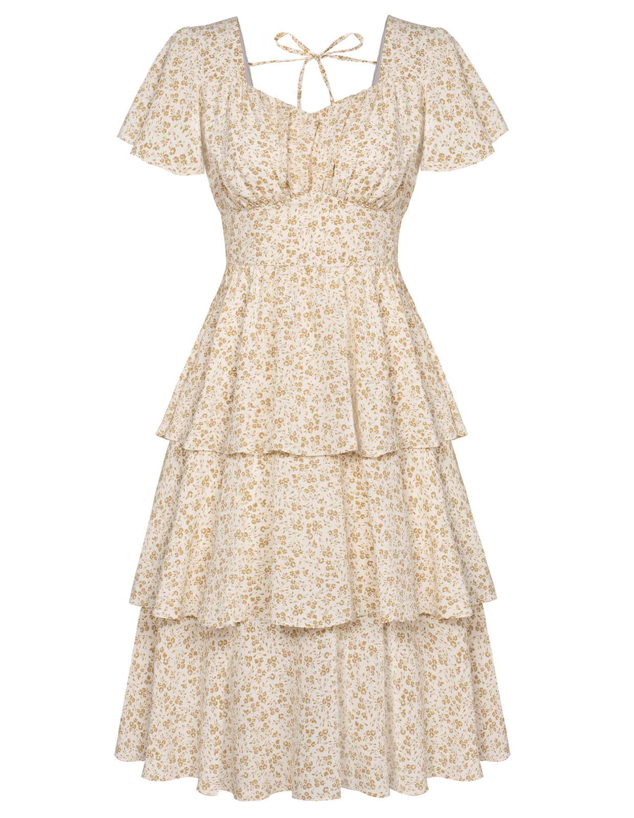 belle poque Floral Print Square Neck Tiered Ruffle Dress 2023 Summer Vintage A-line Swing Midi Dress Floral2