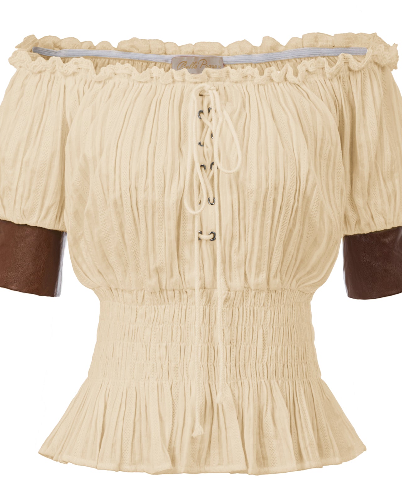 belle poque Steampunk Victorian Half Sleeve Boho Off Shoulder Pirate Tops Beige